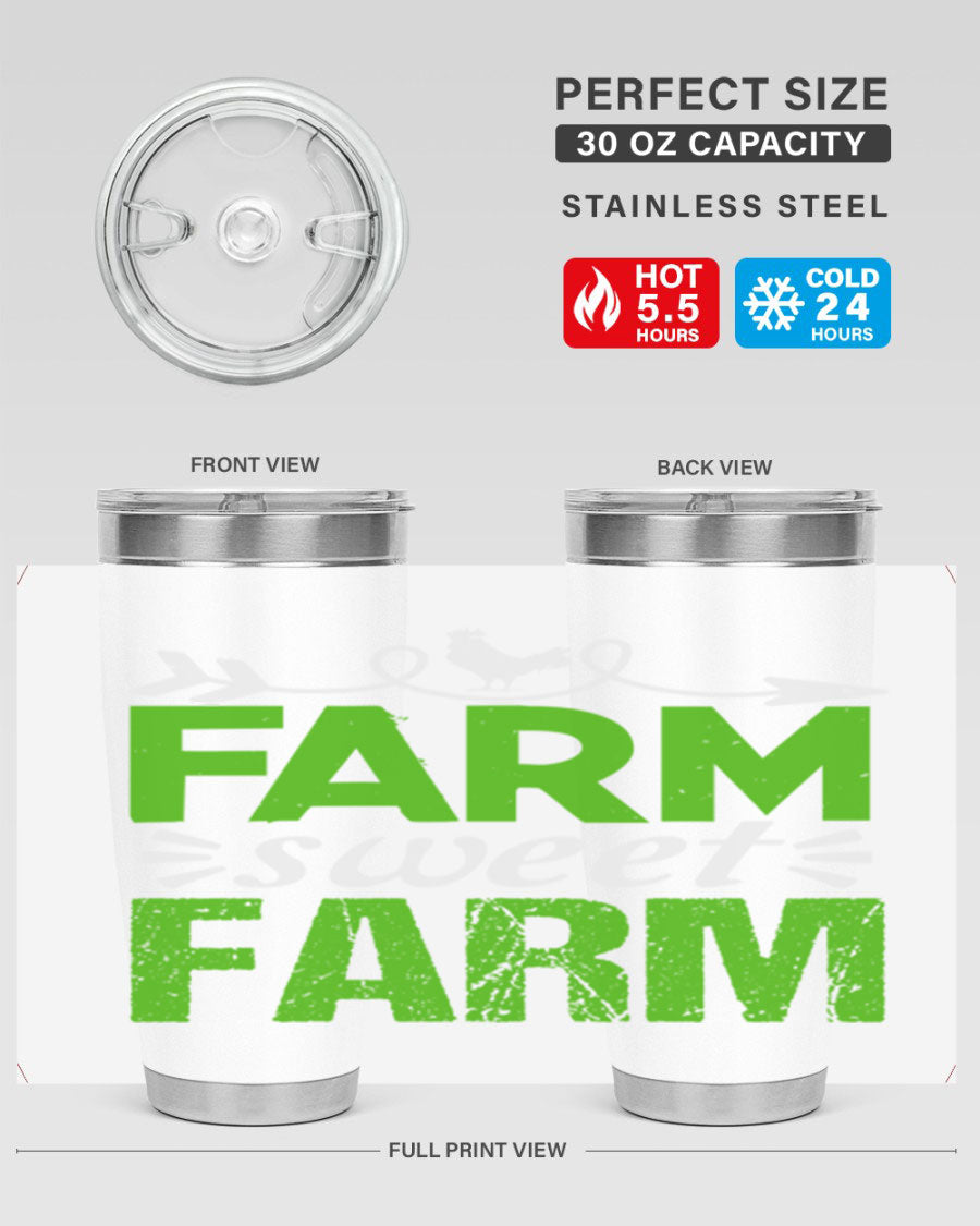 Farm Sweet Farm 67# Tumbler, a 20oz double wall vacuum stainless steel tumbler with a vibrant print, designed for hot and cold beverages.