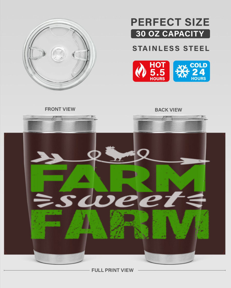 Farm Sweet Farm 67# Tumbler, a 20oz double wall vacuum stainless steel tumbler with a vibrant print, designed for hot and cold beverages.