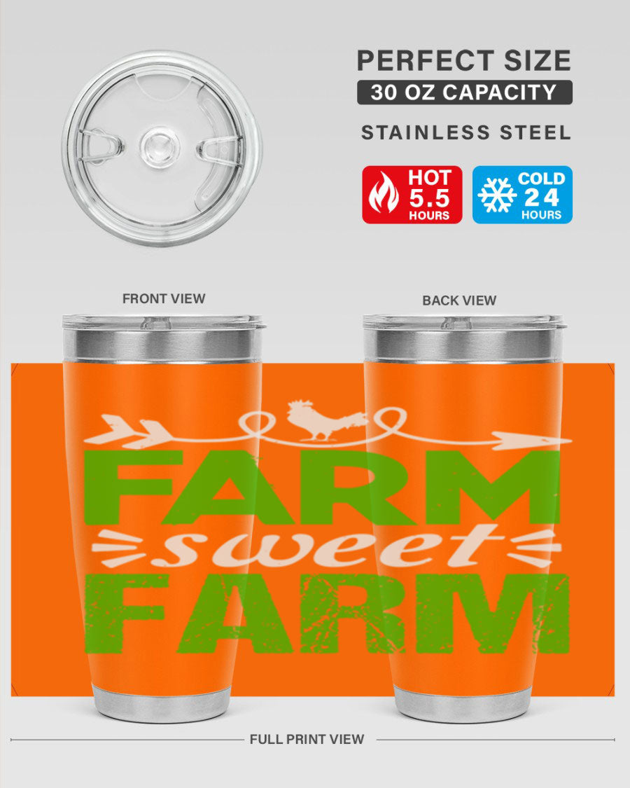 Farm Sweet Farm 67# Tumbler, a 20oz double wall vacuum stainless steel tumbler with a vibrant print, designed for hot and cold beverages.