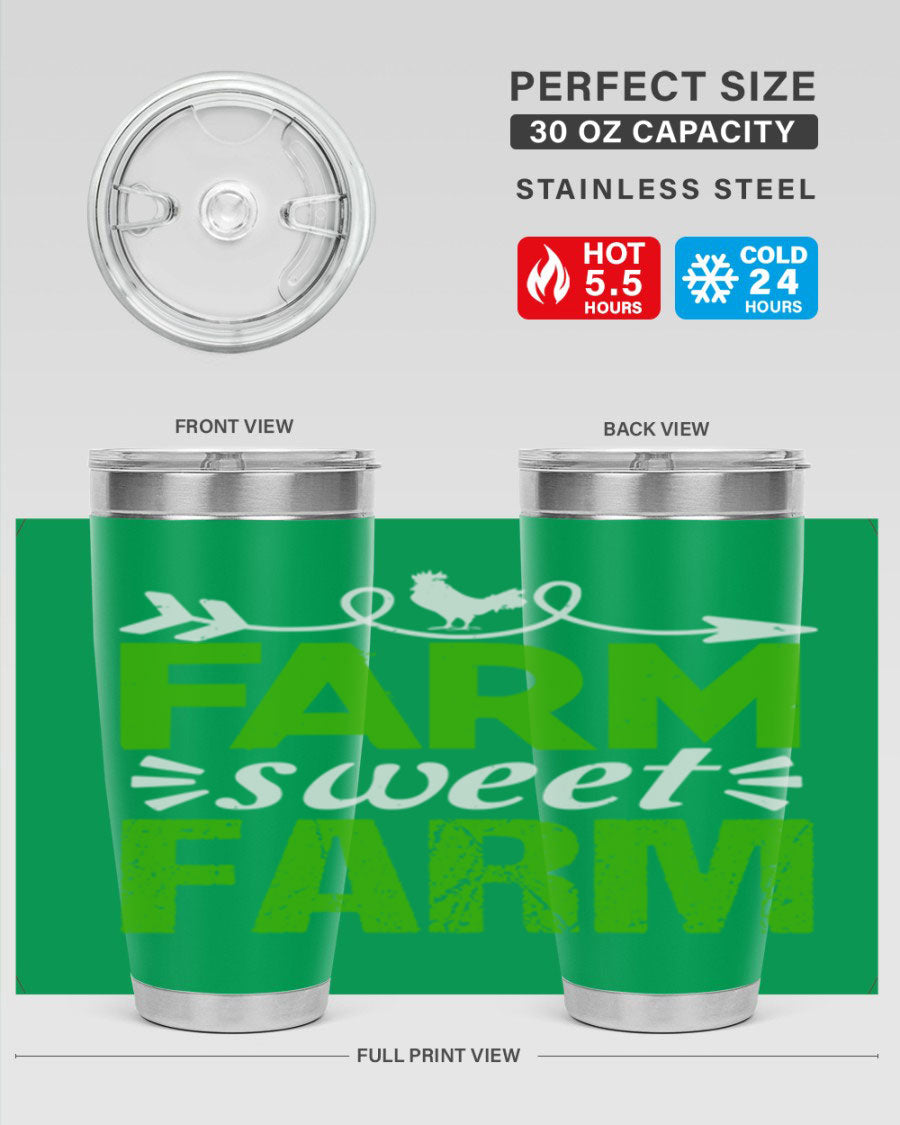 Farm Sweet Farm 67# Tumbler, a 20oz double wall vacuum stainless steel tumbler with a vibrant print, designed for hot and cold beverages.