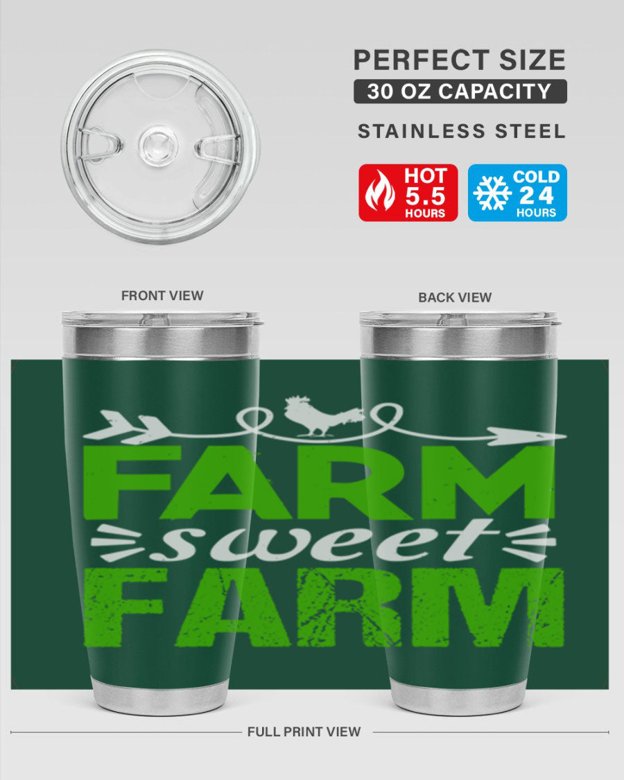 Farm Sweet Farm 67# Tumbler, a 20oz double wall vacuum stainless steel tumbler with a vibrant print, designed for hot and cold beverages.