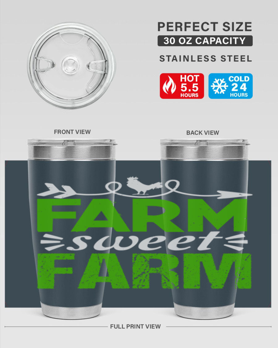Farm Sweet Farm 67# Tumbler, a 20oz double wall vacuum stainless steel tumbler with a vibrant print, designed for hot and cold beverages.