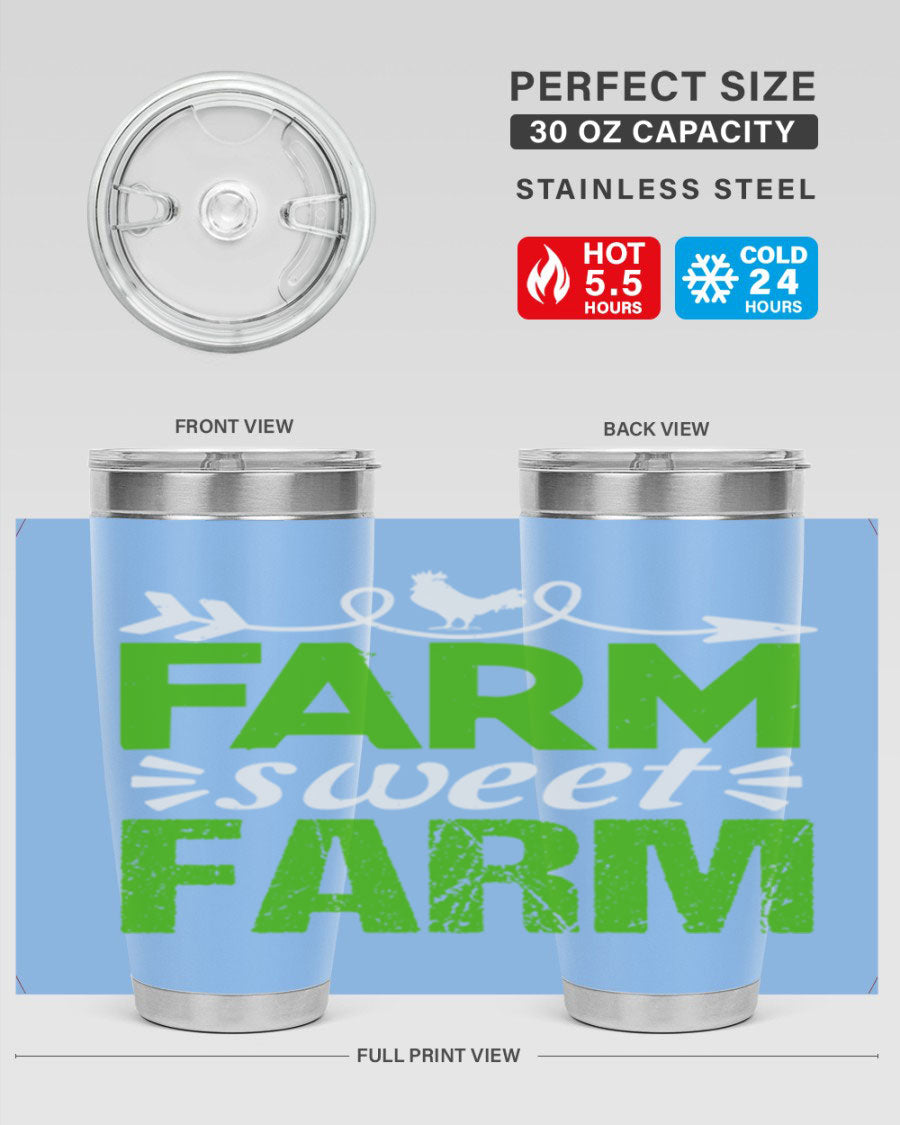 Farm Sweet Farm 67# Tumbler, a 20oz double wall vacuum stainless steel tumbler with a vibrant print, designed for hot and cold beverages.