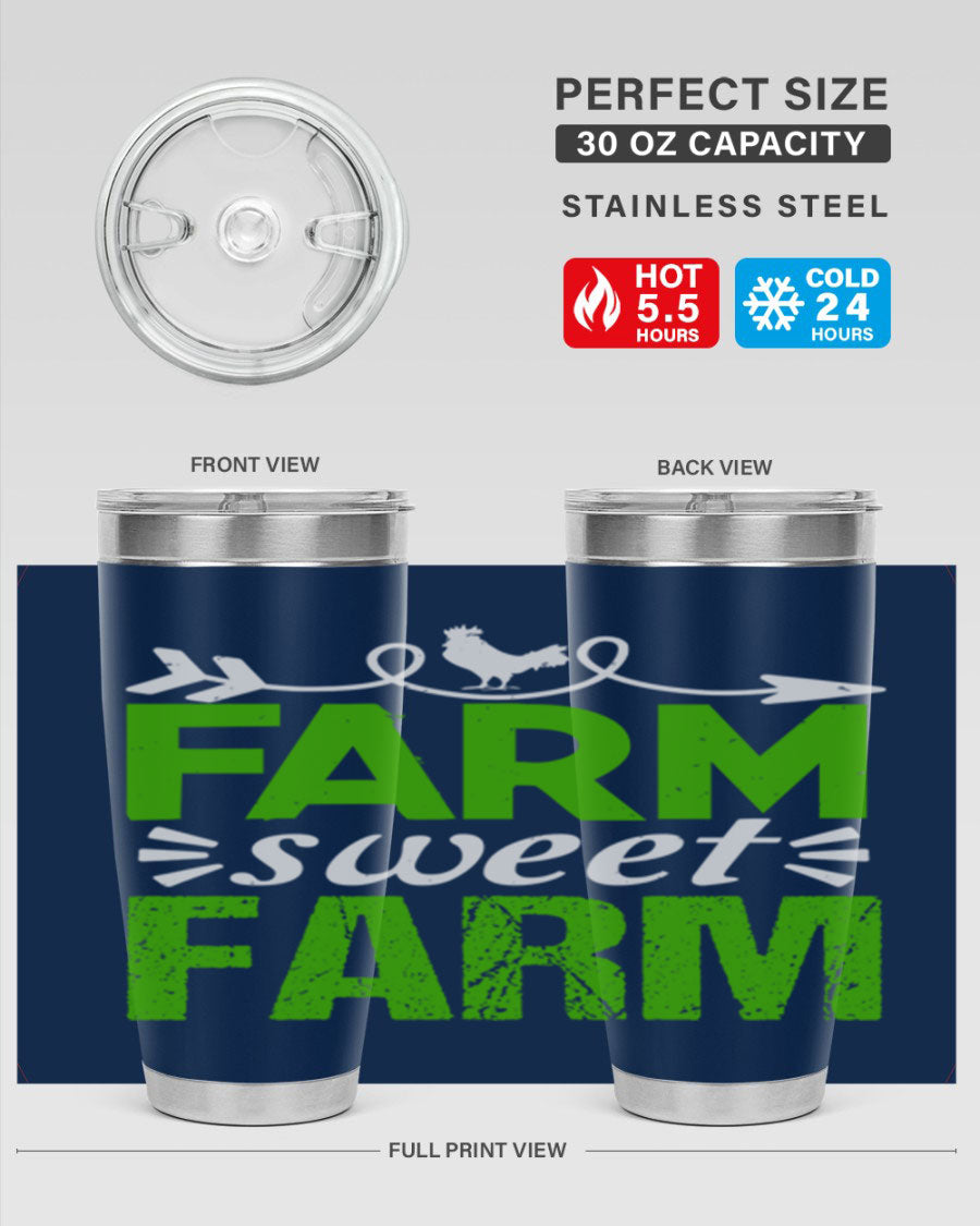 Farm Sweet Farm 67# Tumbler, a 20oz double wall vacuum stainless steel tumbler with a vibrant print, designed for hot and cold beverages.