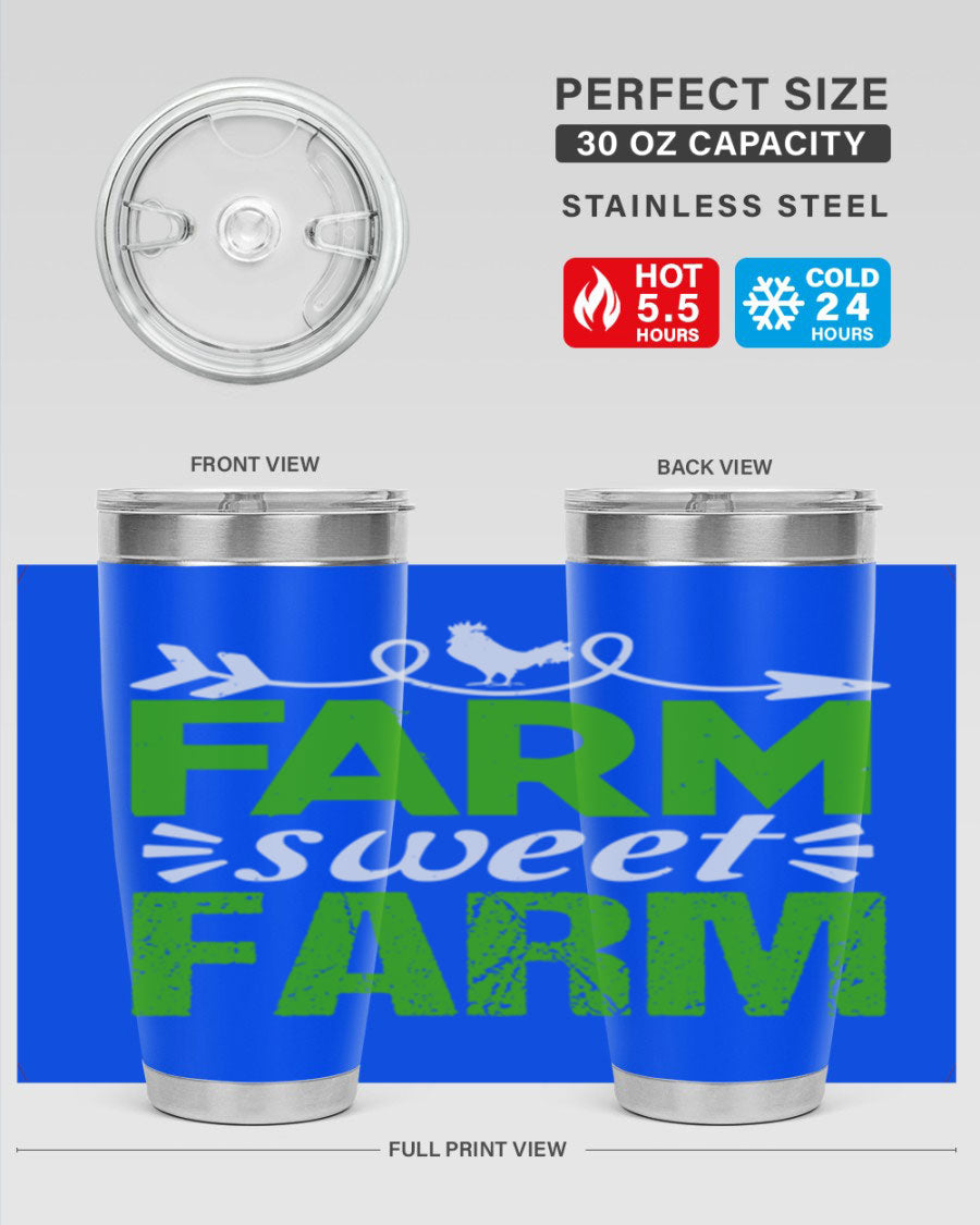 Farm Sweet Farm 67# Tumbler, a 20oz double wall vacuum stainless steel tumbler with a vibrant print, designed for hot and cold beverages.