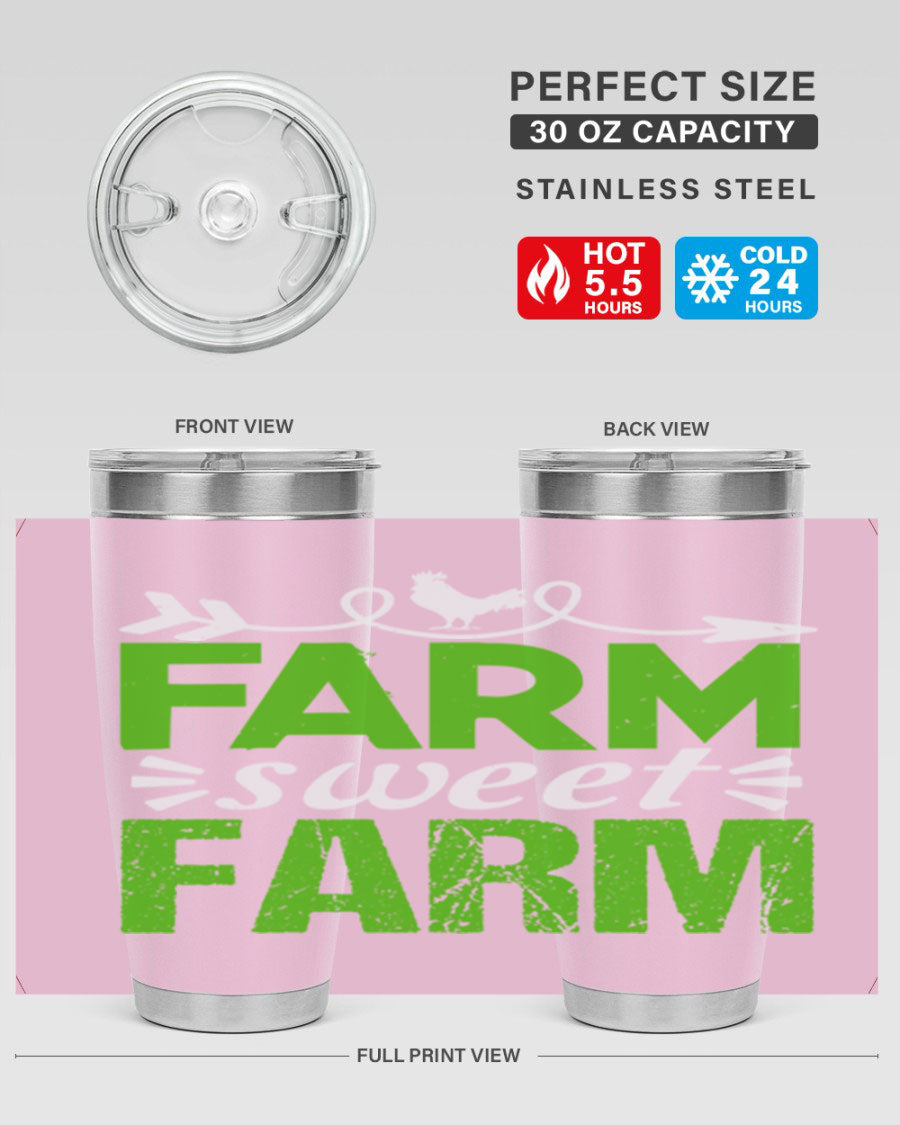 Farm Sweet Farm 67# Tumbler, a 20oz double wall vacuum stainless steel tumbler with a vibrant print, designed for hot and cold beverages.