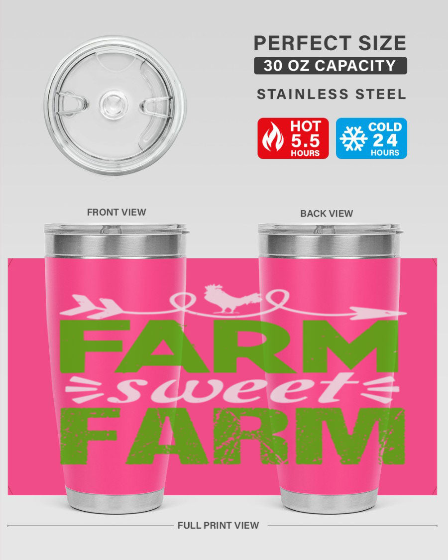 Farm Sweet Farm 67# Tumbler, a 20oz double wall vacuum stainless steel tumbler with a vibrant print, designed for hot and cold beverages.
