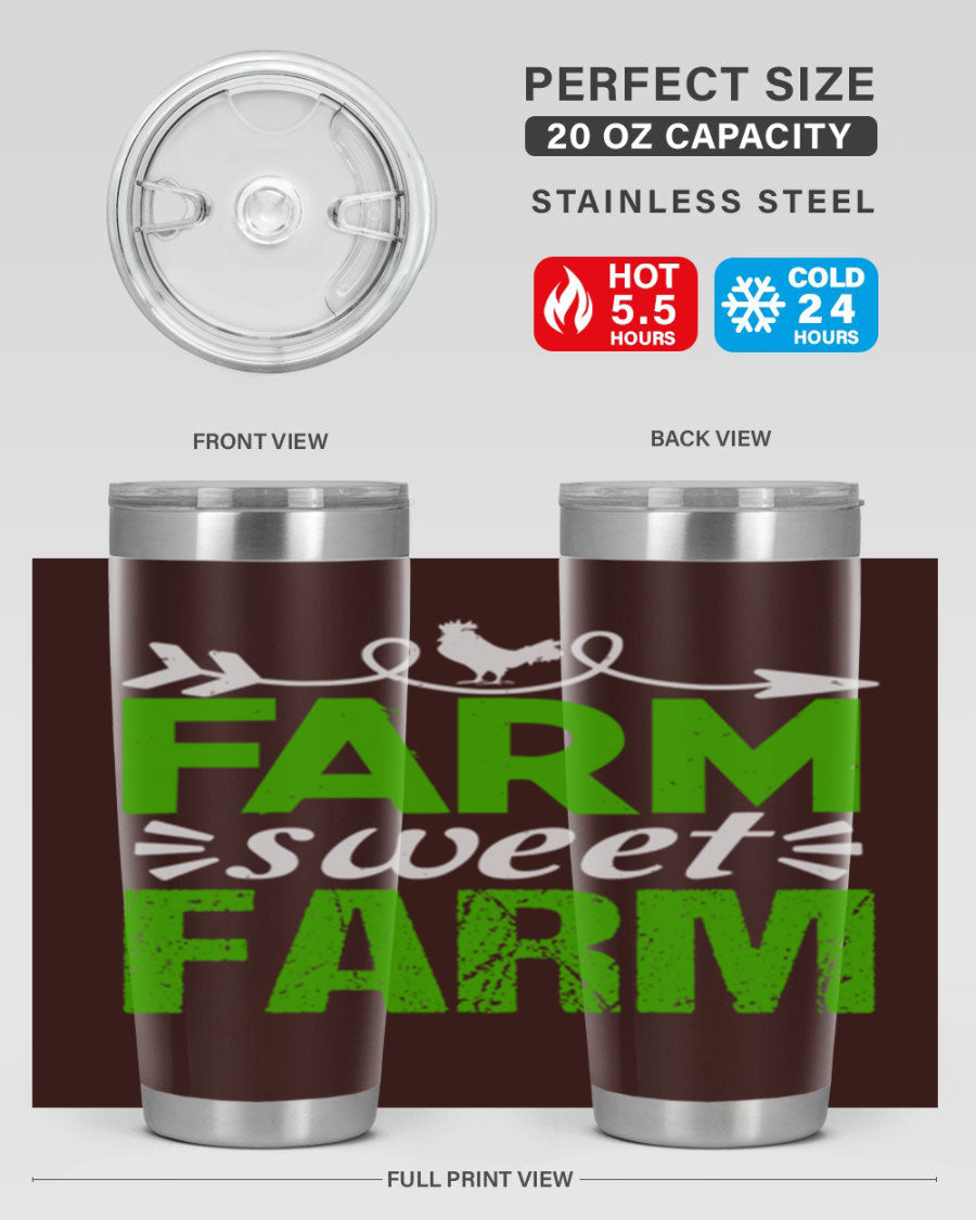 Farm Sweet Farm 67# Tumbler, a 20oz double wall vacuum stainless steel tumbler with a vibrant print, designed for hot and cold beverages.
