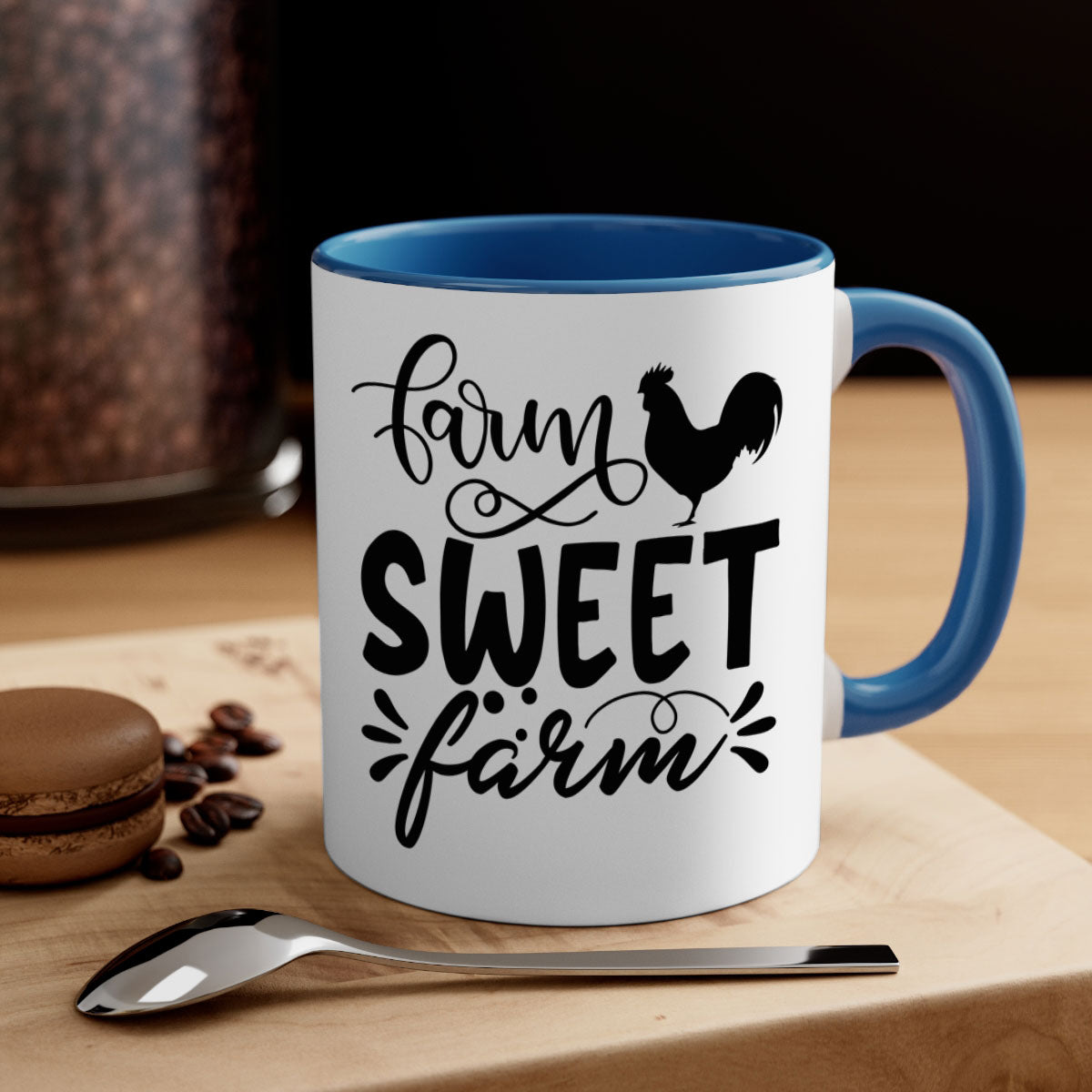 Farm Sweet Farm 99# Kitchen Mug with colorful handle and glossy finish, available in multiple colors and sizes.