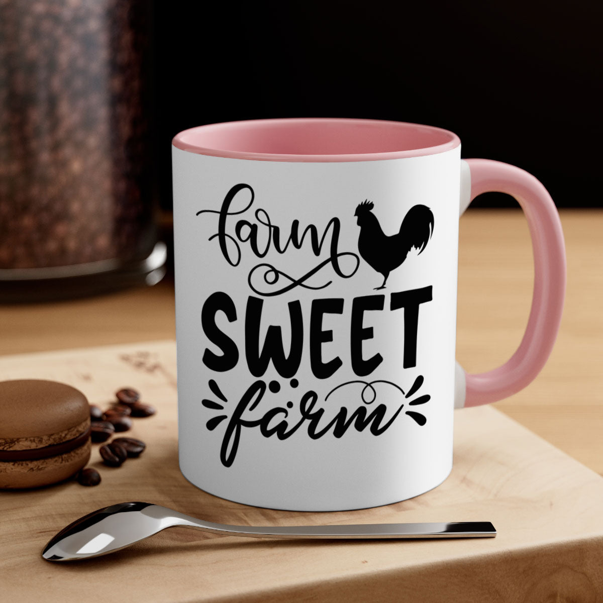 Farm Sweet Farm 99# Kitchen Mug with colorful handle and glossy finish, available in multiple colors and sizes.