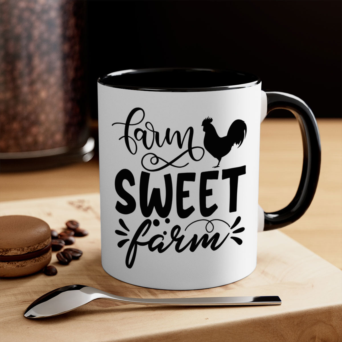 Farm Sweet Farm 99# Kitchen Mug with colorful handle and glossy finish, available in multiple colors and sizes.