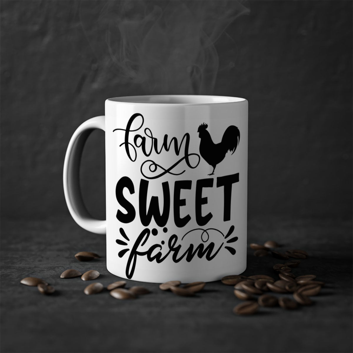 Farm Sweet Farm 99# Kitchen Mug with colorful handle and glossy finish, available in multiple colors and sizes.