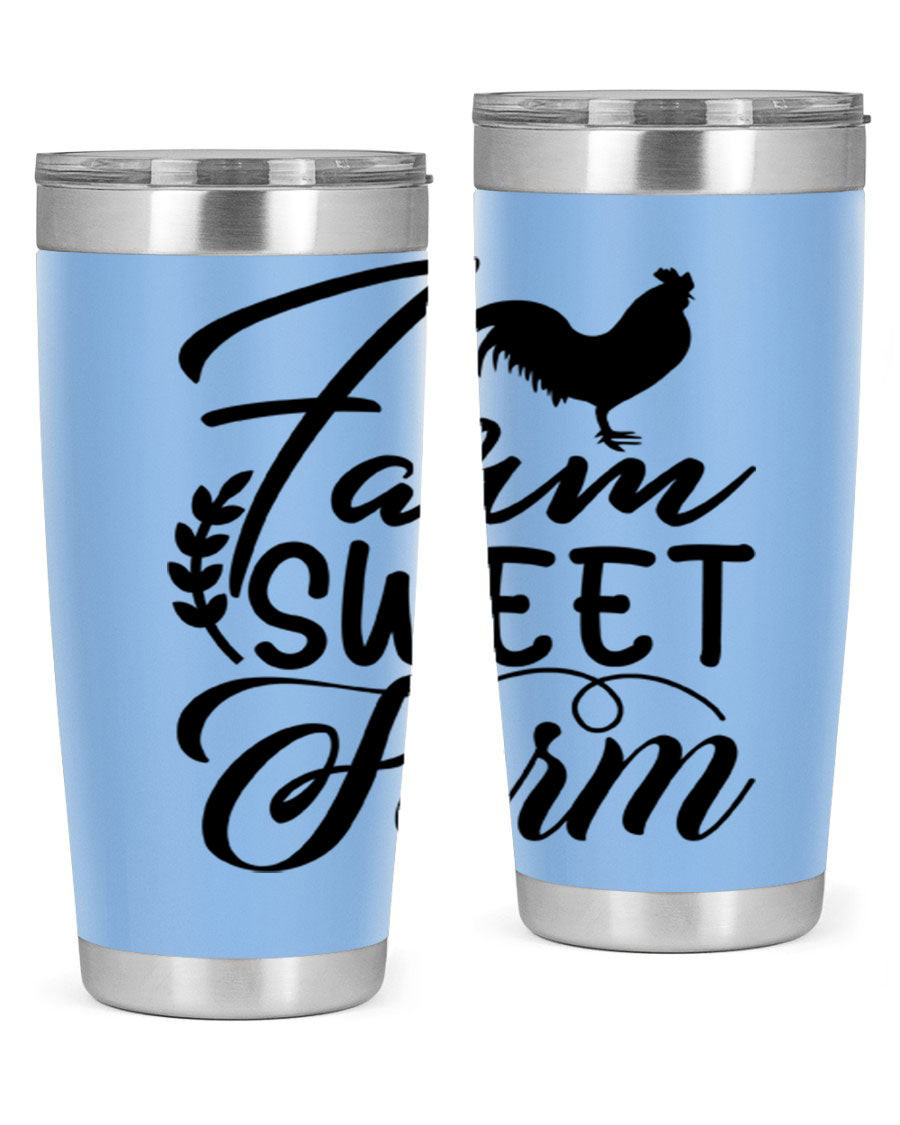 Farm Sweet Farm 20oz Tumbler made of stainless steel with a copper lining, featuring a drink-thru lid, ideal for hot and cold beverages.