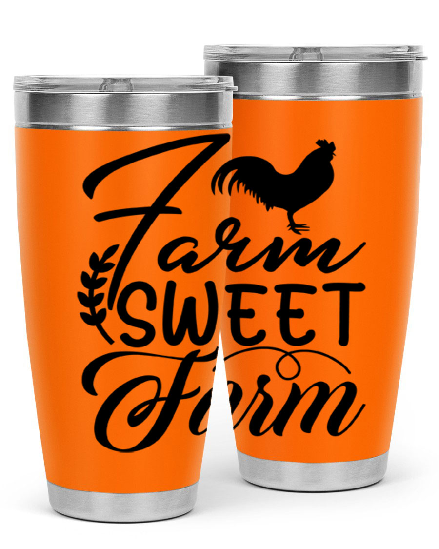 Farm Sweet Farm 20oz Tumbler made of stainless steel with a copper lining, featuring a drink-thru lid, ideal for hot and cold beverages.