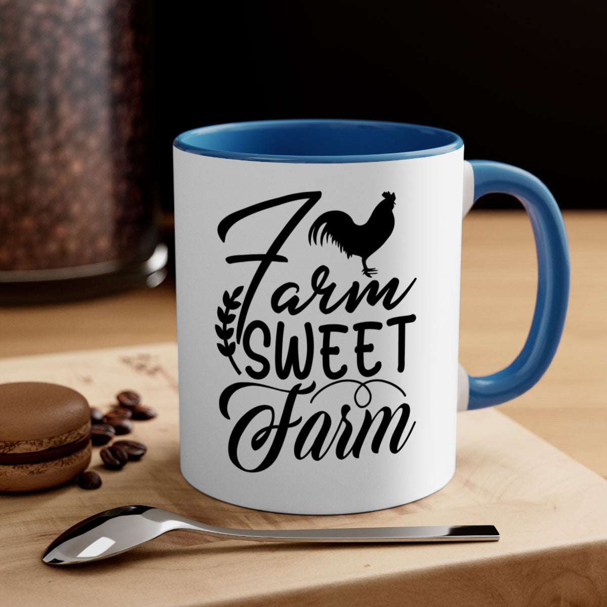 Farm Sweet Farm 98# Kitchen Mug with colored handle and glossy finish, available in multiple colors and sizes.