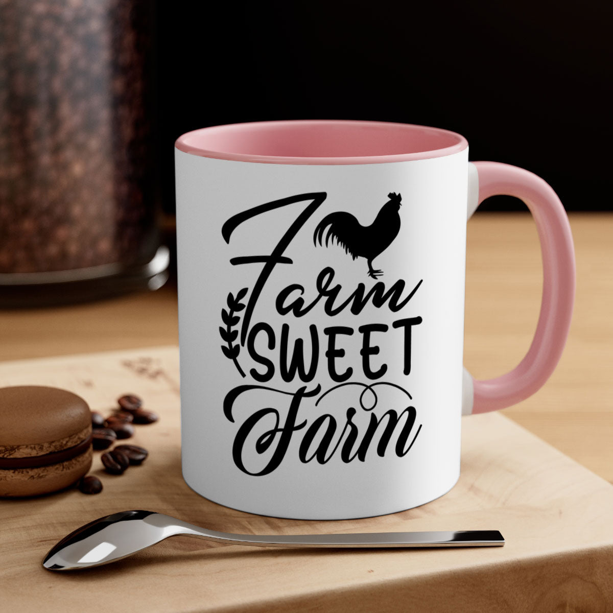 Farm Sweet Farm 98# Kitchen Mug with colored handle and glossy finish, available in multiple colors and sizes.