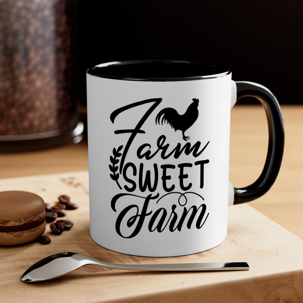 Farm Sweet Farm 98# Kitchen Mug with colored handle and glossy finish, available in multiple colors and sizes.