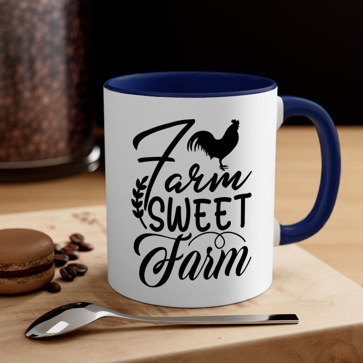 Farm Sweet Farm 98# Kitchen Mug with colored handle and glossy finish, available in multiple colors and sizes.