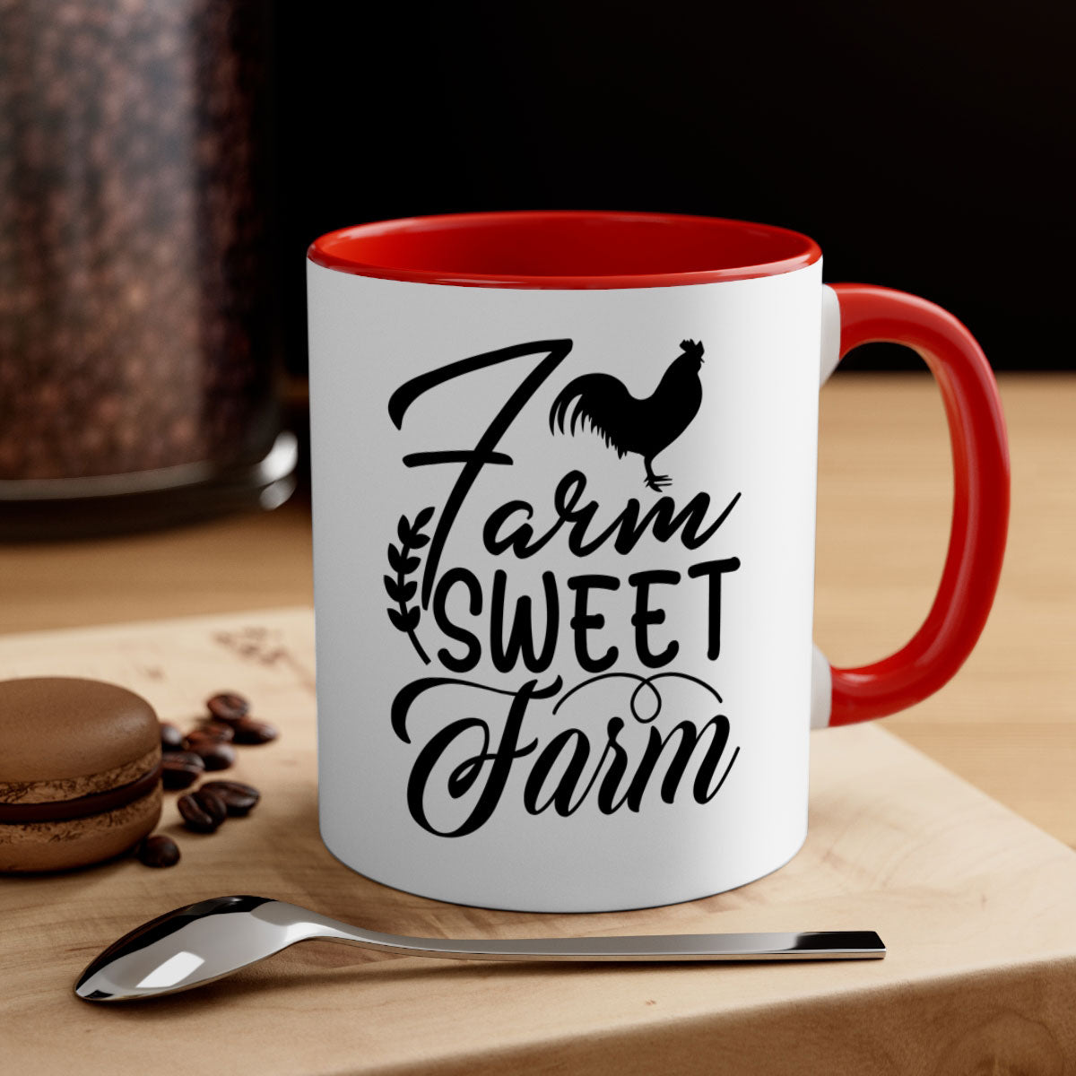 Farm Sweet Farm 98# Kitchen Mug with colored handle and glossy finish, available in multiple colors and sizes.