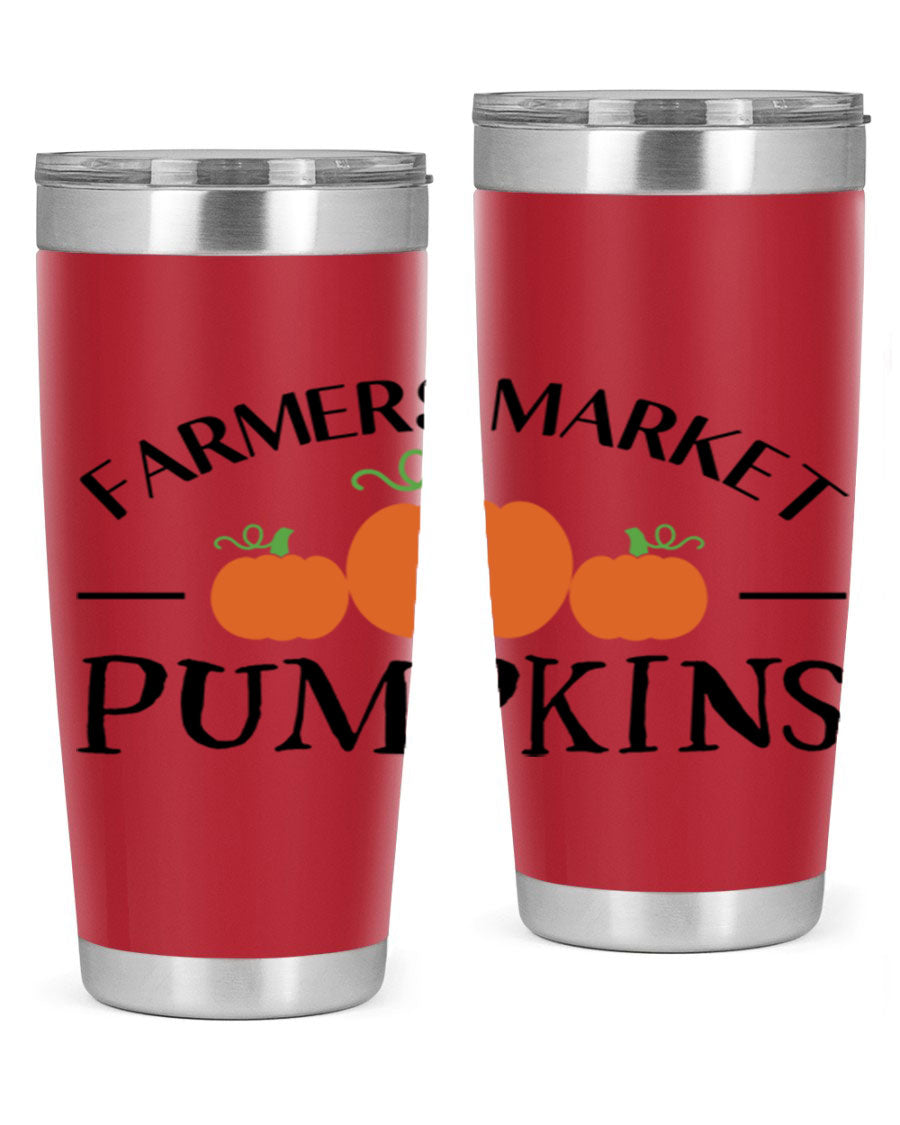 Farmers Market Pumpkins 178# 20oz tumbler featuring a vibrant pumpkin design, double wall vacuum stainless steel construction, and a drink-thru lid.