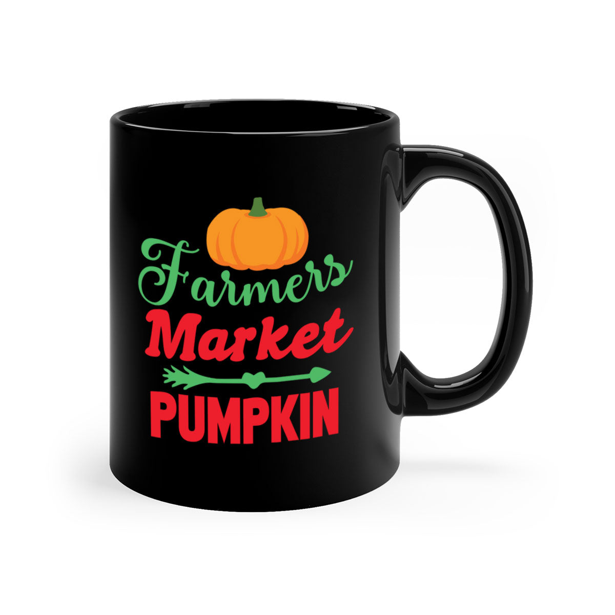 FarmersMarketPumpkin 180# Mug featuring a glossy finish, colored handle, and interior, available in multiple colors and sizes.