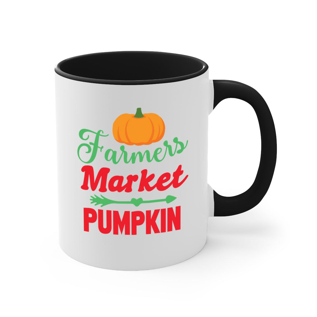 FarmersMarketPumpkin 180# Mug featuring a glossy finish, colored handle, and interior, available in multiple colors and sizes.