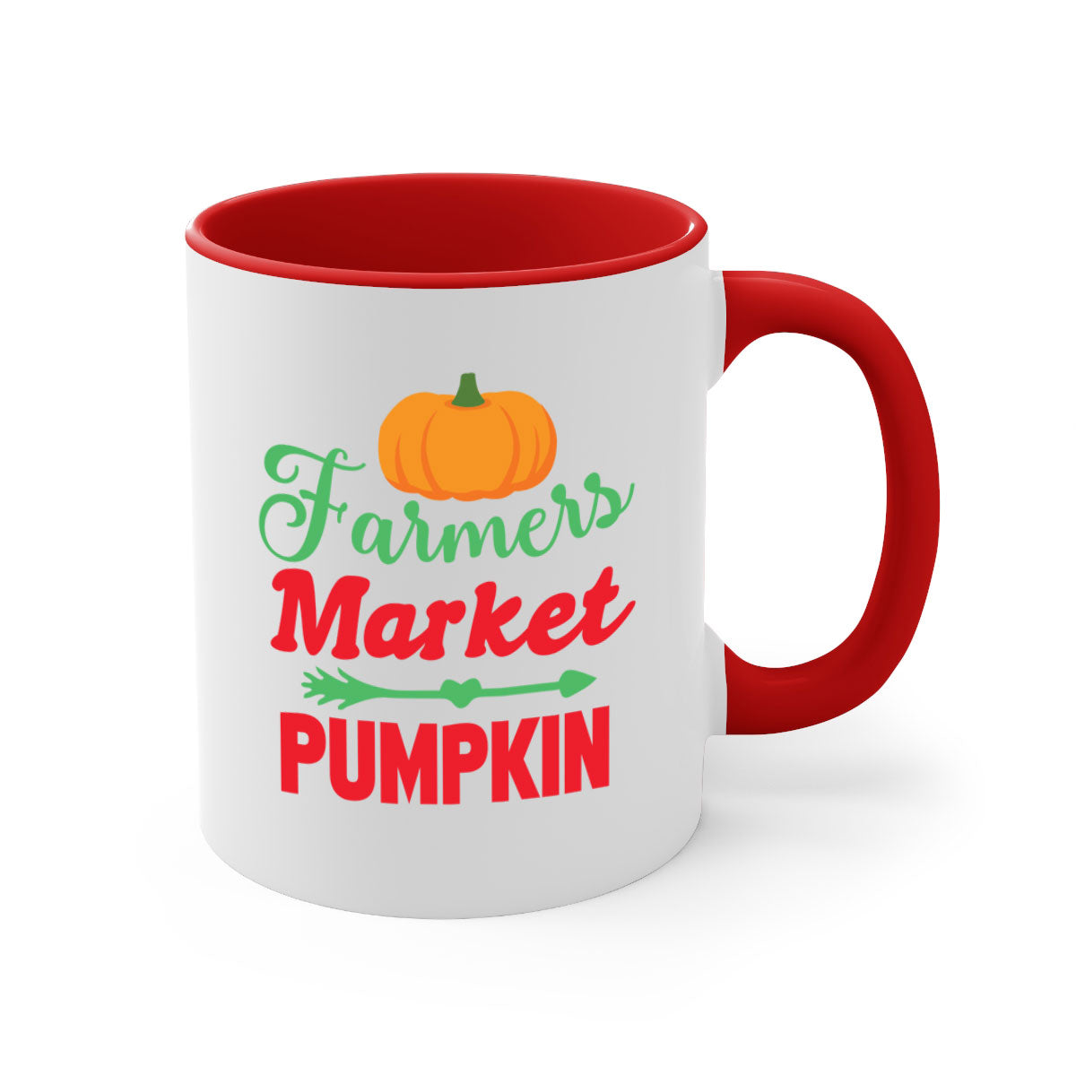 FarmersMarketPumpkin 180# Mug featuring a glossy finish, colored handle, and interior, available in multiple colors and sizes.