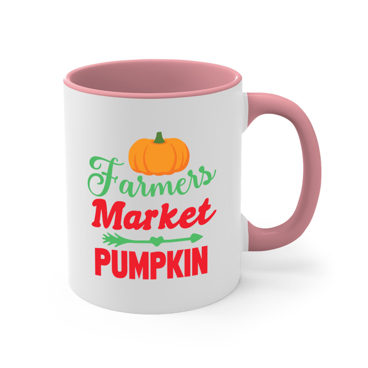 FarmersMarketPumpkin 180# Mug featuring a glossy finish, colored handle, and interior, available in multiple colors and sizes.