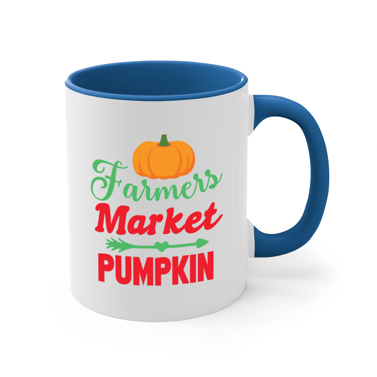 FarmersMarketPumpkin 180# Mug featuring a glossy finish, colored handle, and interior, available in multiple colors and sizes.