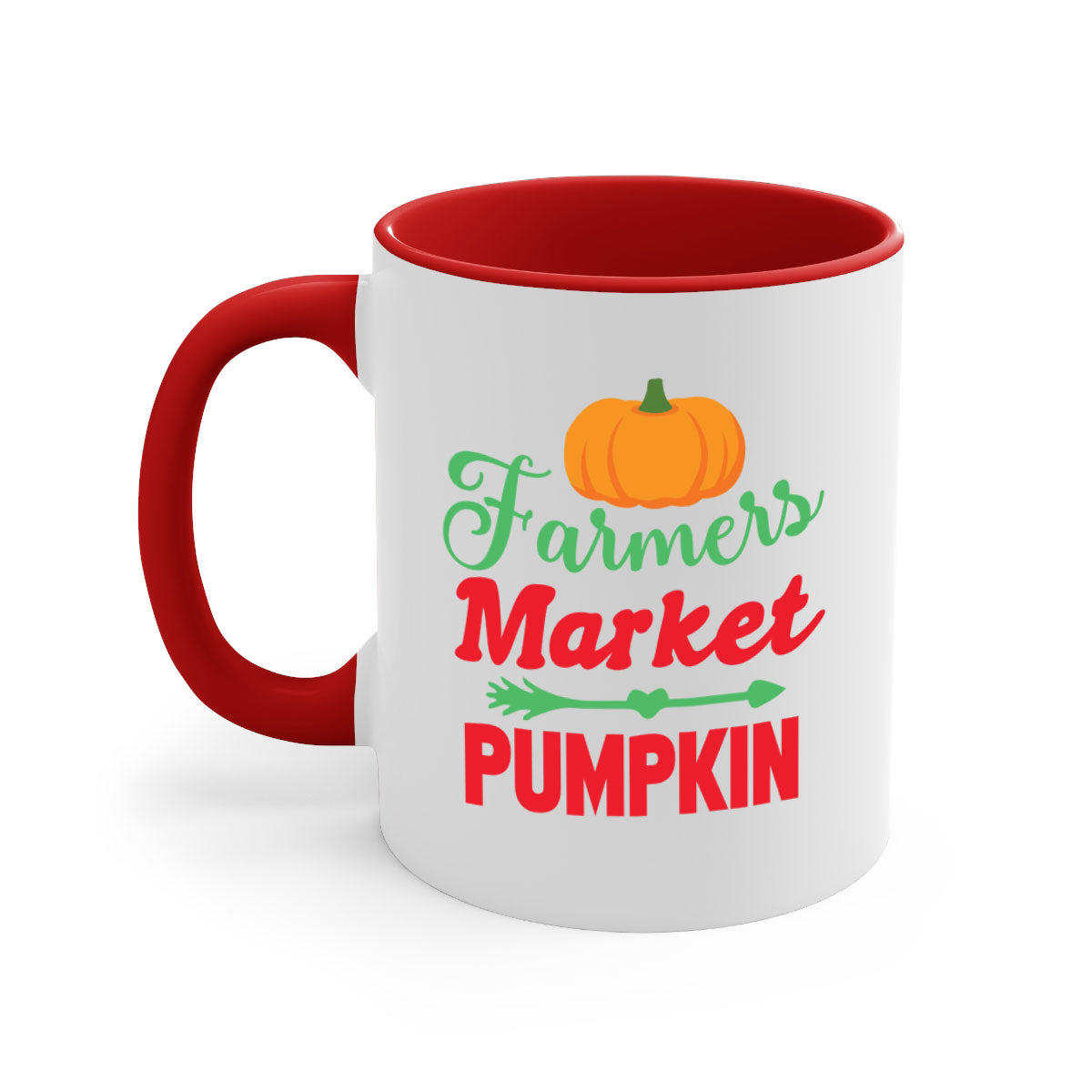 FarmersMarketPumpkin 180# Mug featuring a glossy finish, colored handle, and interior, available in multiple colors and sizes.