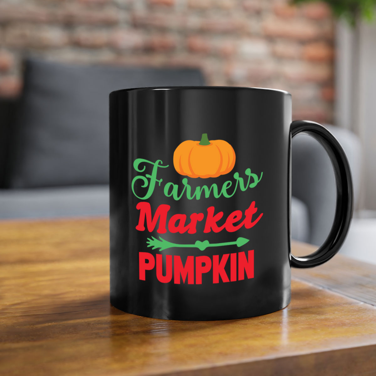 FarmersMarketPumpkin 180# Mug featuring a glossy finish, colored handle, and interior, available in multiple colors and sizes.
