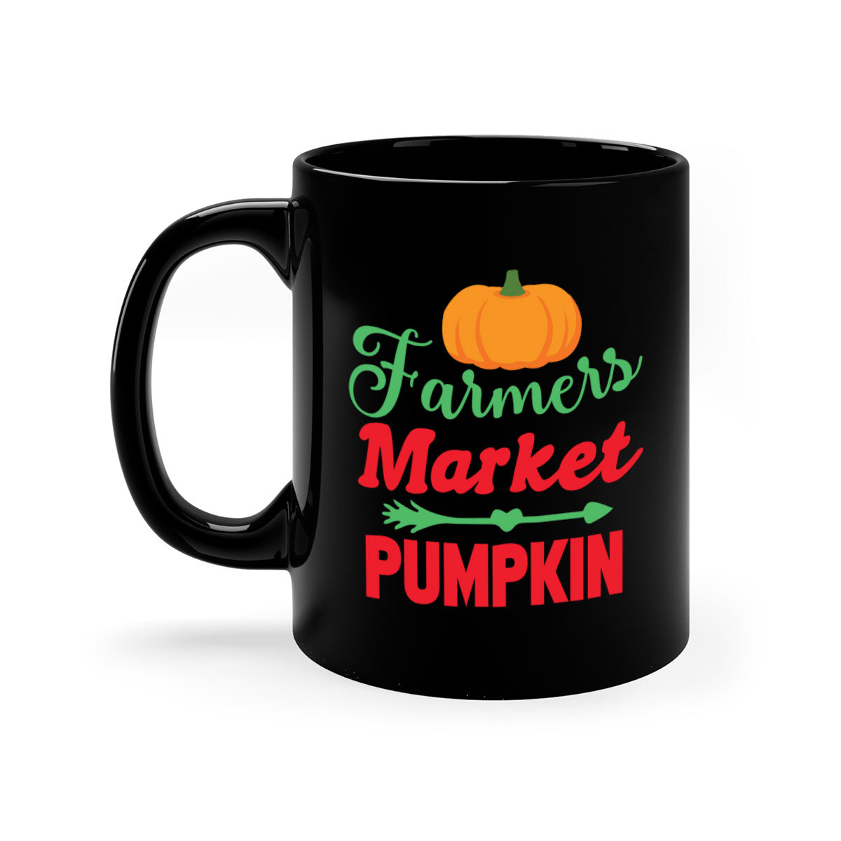 FarmersMarketPumpkin 180# Mug featuring a glossy finish, colored handle, and interior, available in multiple colors and sizes.