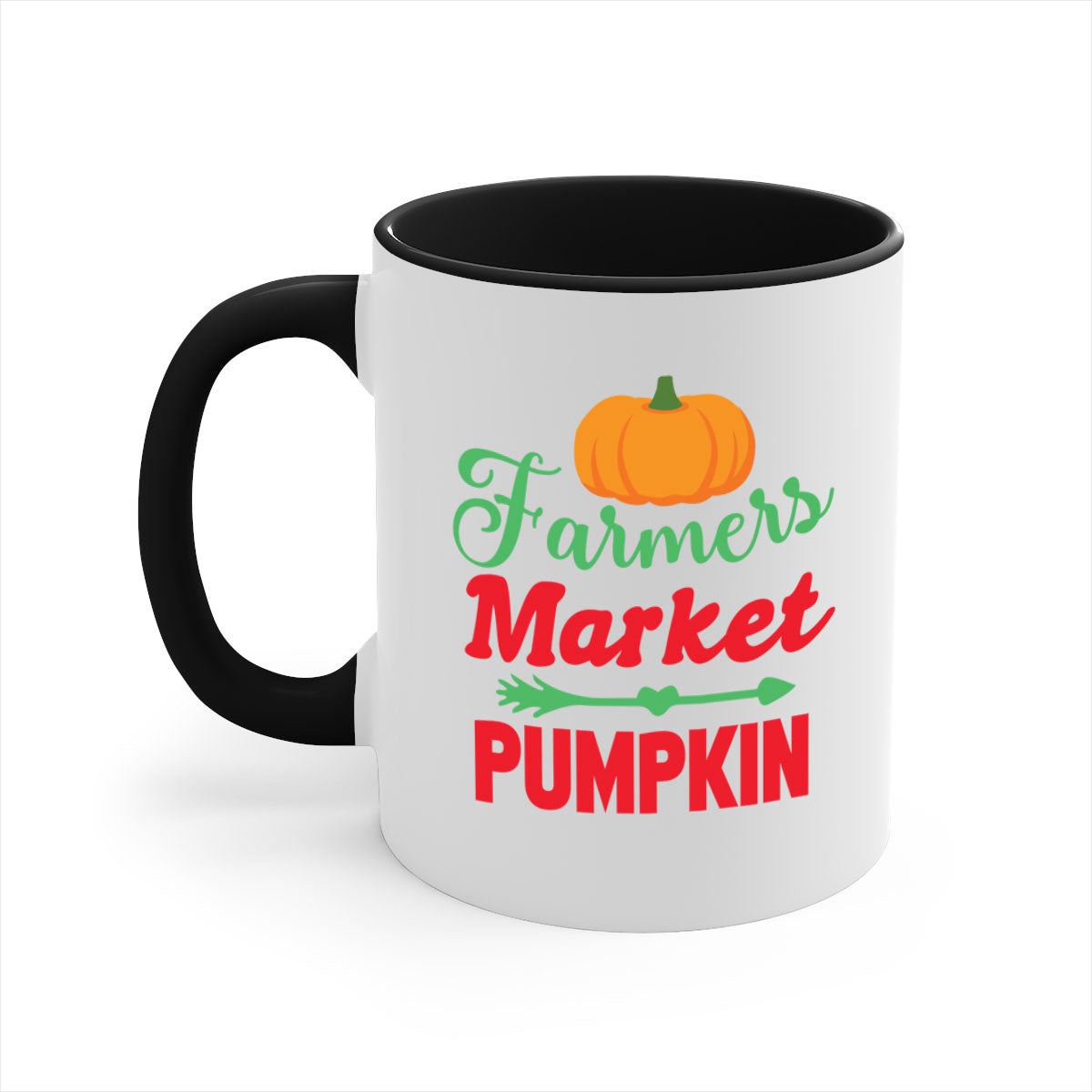 FarmersMarketPumpkin 180# Mug featuring a glossy finish, colored handle, and interior, available in multiple colors and sizes.