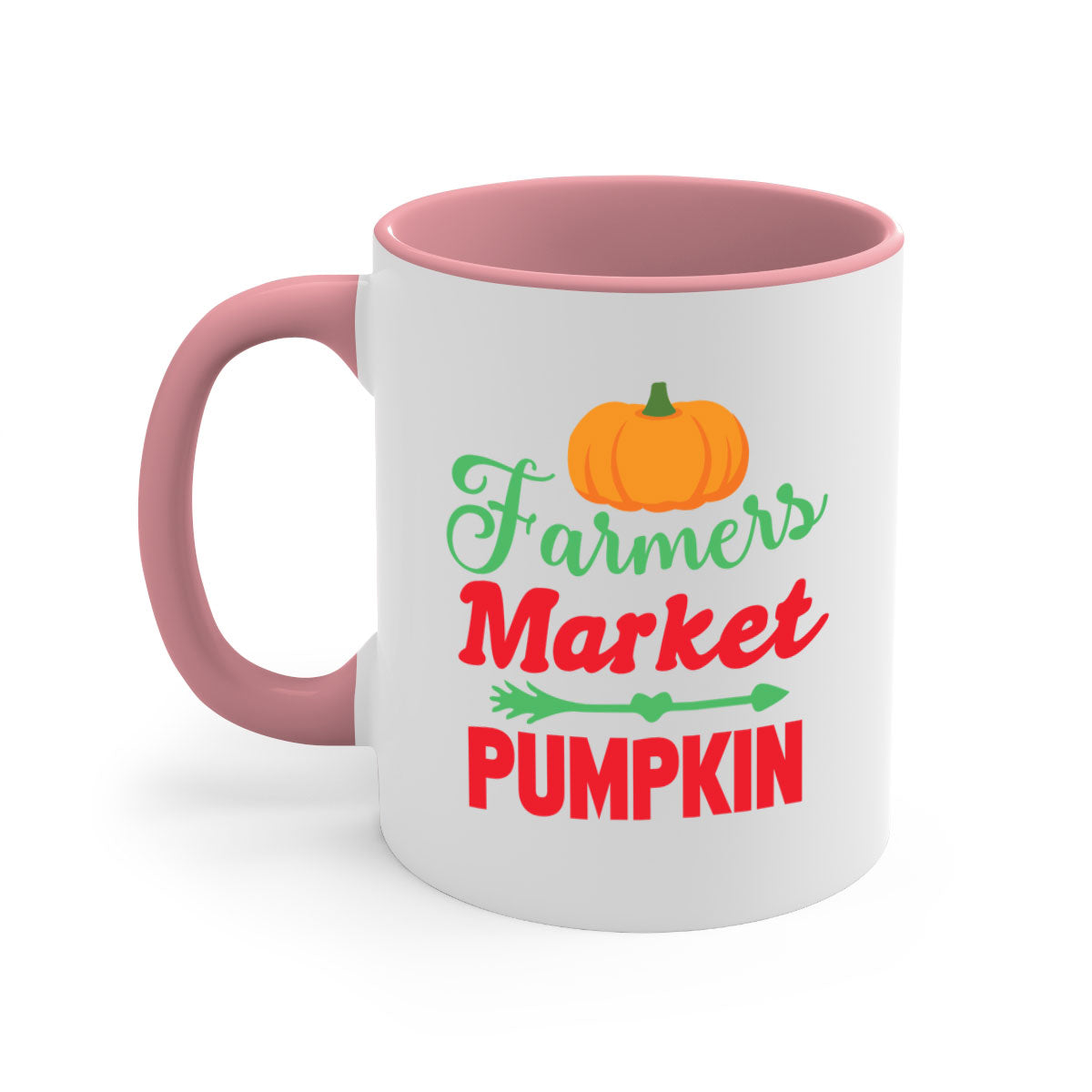 FarmersMarketPumpkin 180# Mug featuring a glossy finish, colored handle, and interior, available in multiple colors and sizes.
