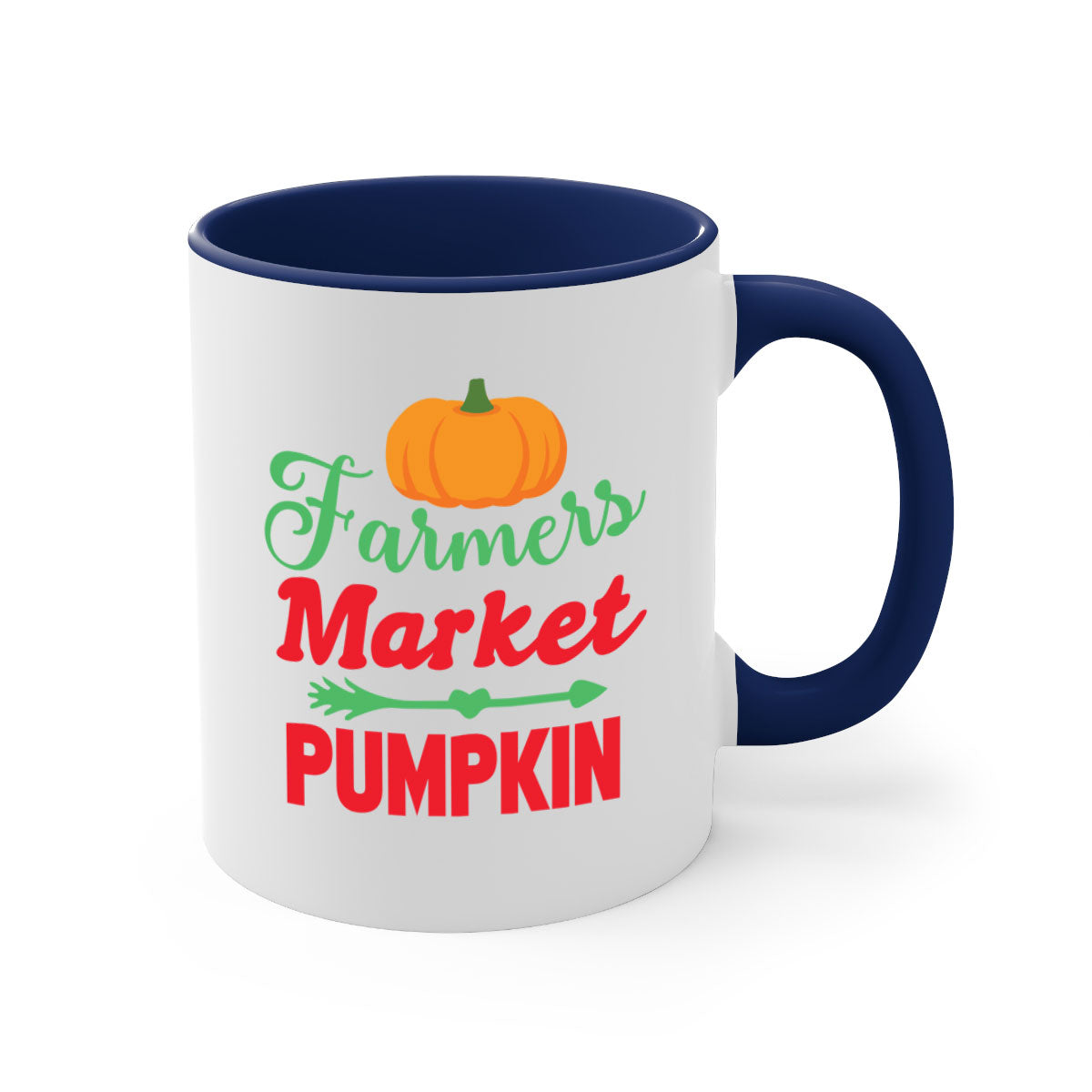 FarmersMarketPumpkin 180# Mug featuring a glossy finish, colored handle, and interior, available in multiple colors and sizes.