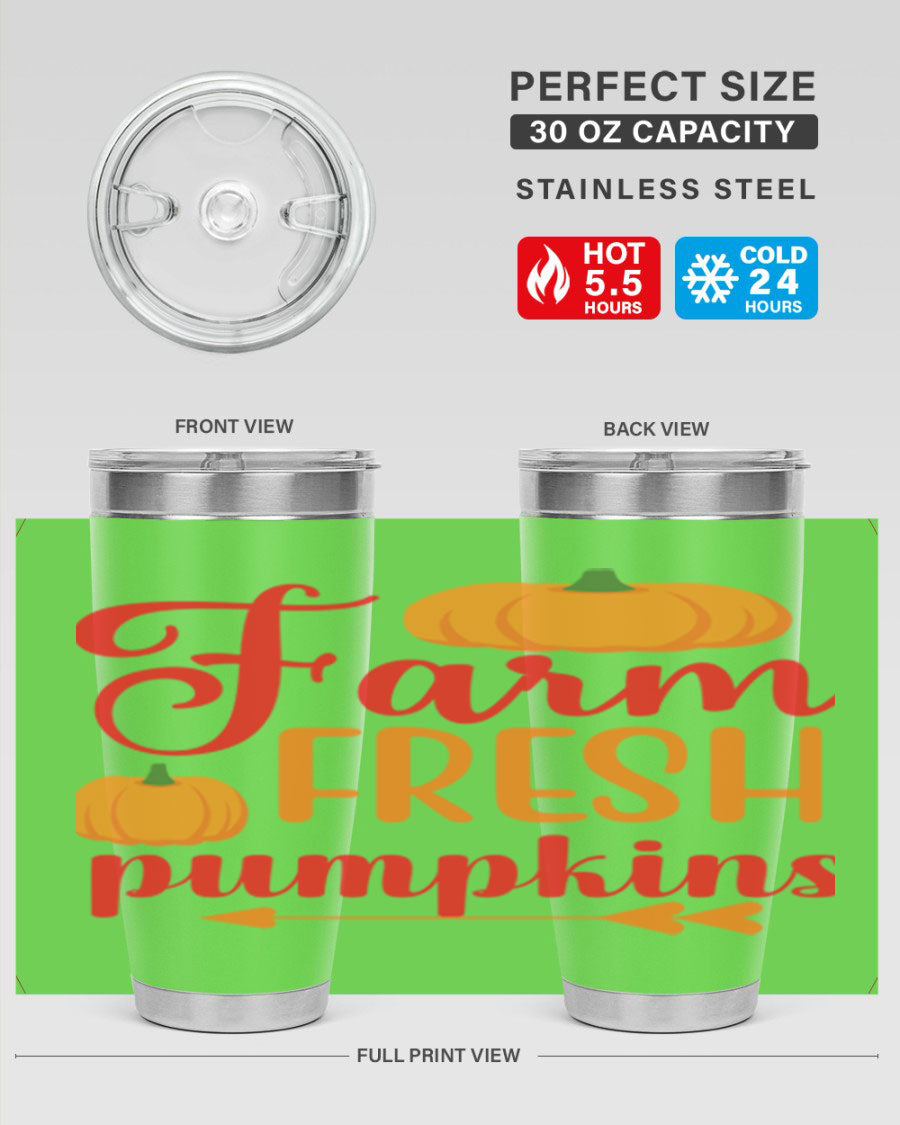 FarmFreshPumpkins 177# tumbler in stainless steel with a vibrant pumpkin design, perfect for hot and cold beverages.