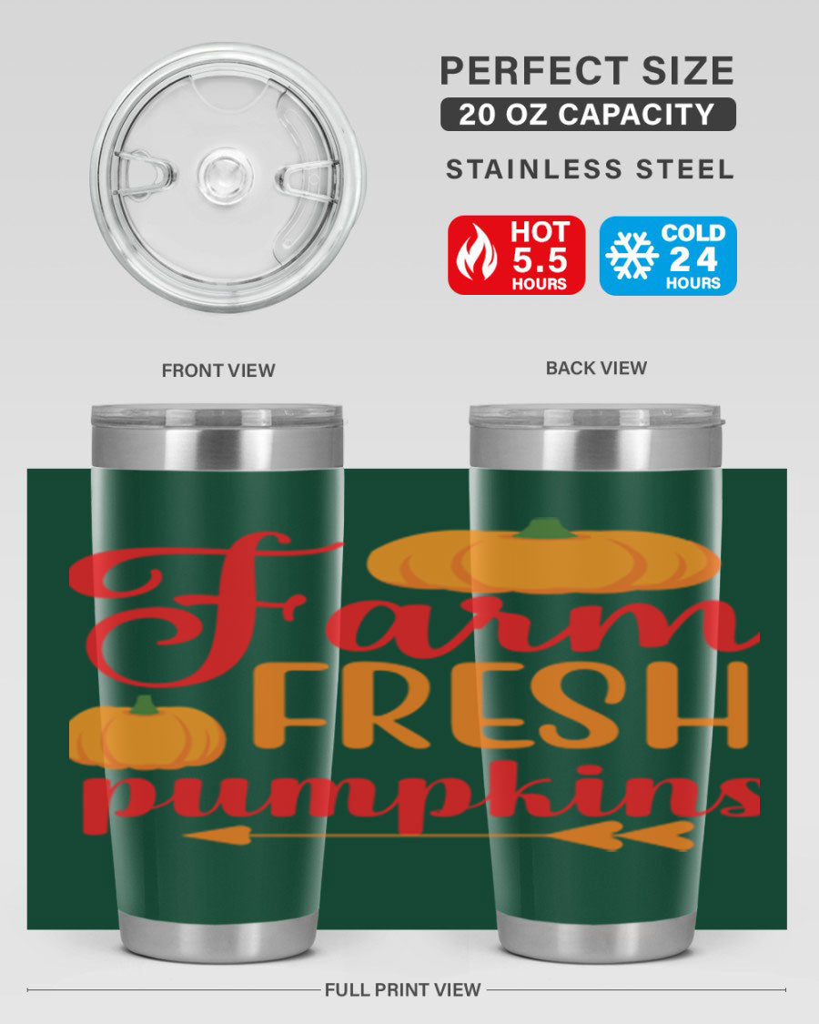 FarmFreshPumpkins 177# tumbler in stainless steel with a vibrant pumpkin design, perfect for hot and cold beverages.