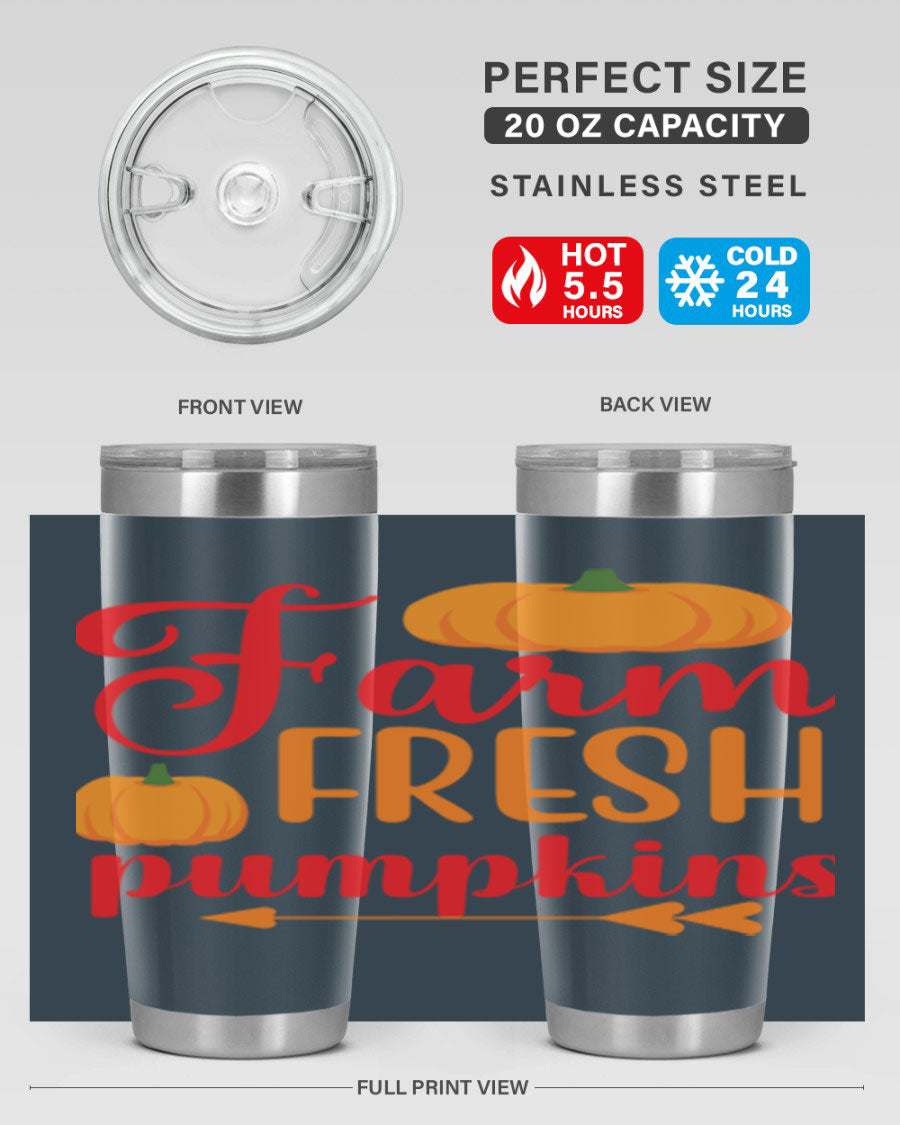 FarmFreshPumpkins 177# tumbler in stainless steel with a vibrant pumpkin design, perfect for hot and cold beverages.