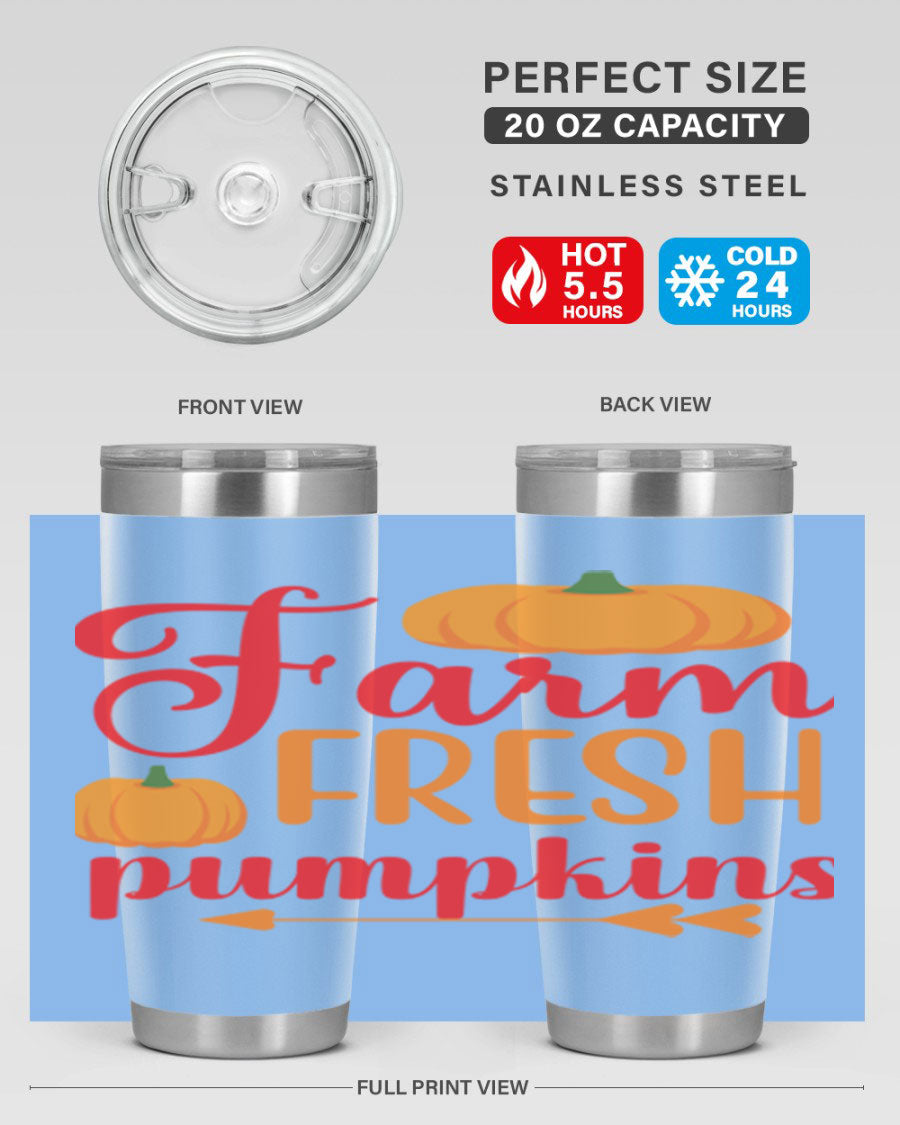 FarmFreshPumpkins 177# tumbler in stainless steel with a vibrant pumpkin design, perfect for hot and cold beverages.
