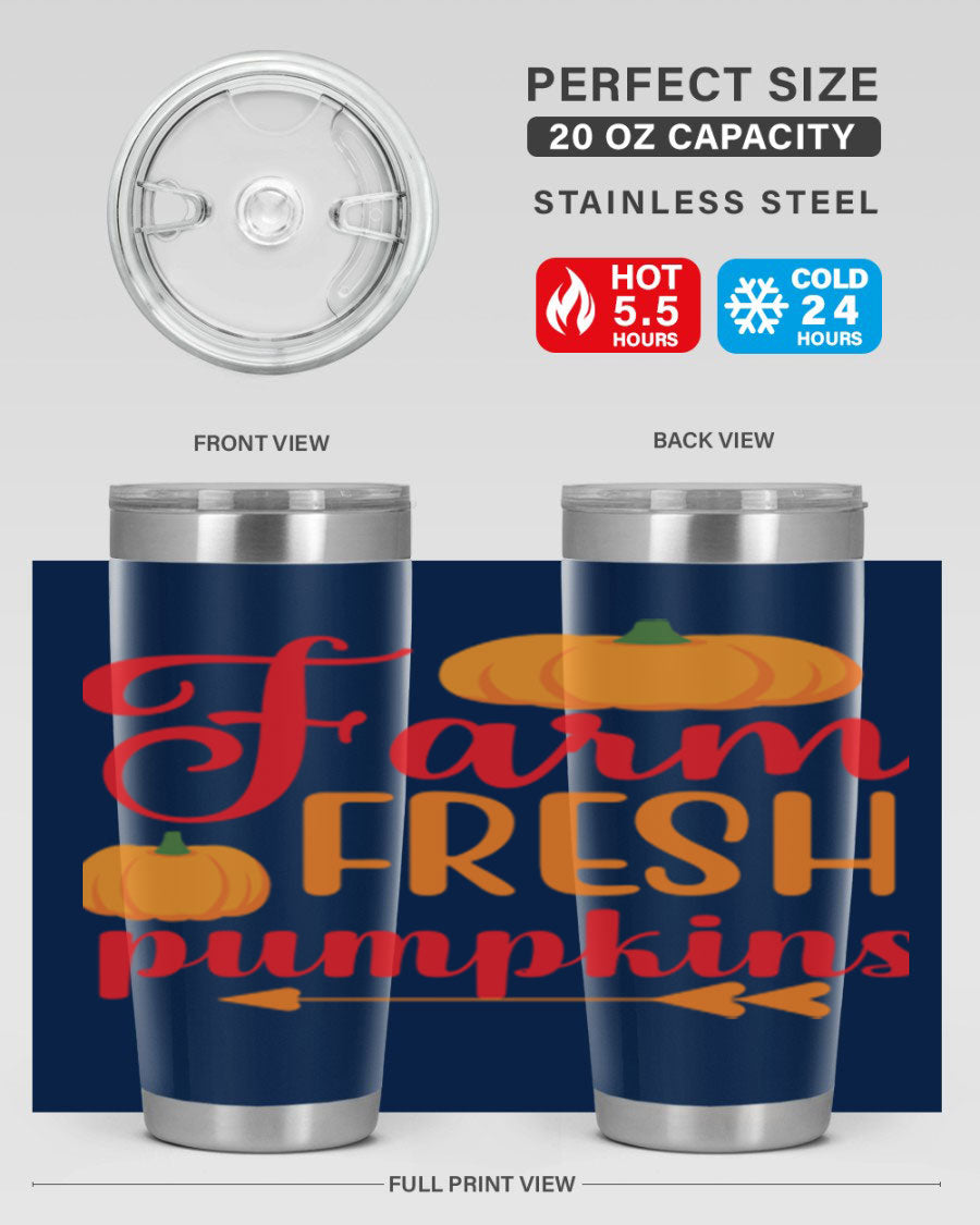 FarmFreshPumpkins 177# tumbler in stainless steel with a vibrant pumpkin design, perfect for hot and cold beverages.