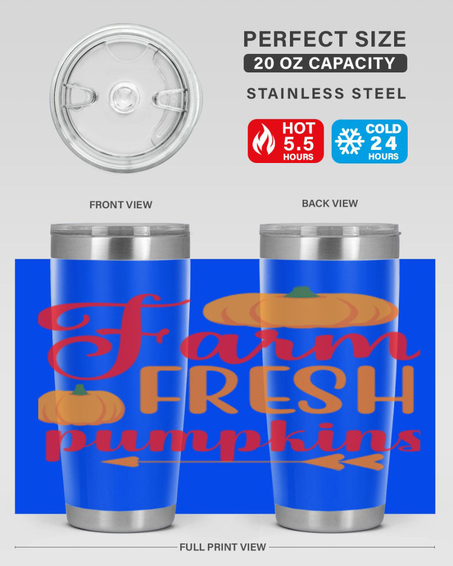 FarmFreshPumpkins 177# tumbler in stainless steel with a vibrant pumpkin design, perfect for hot and cold beverages.