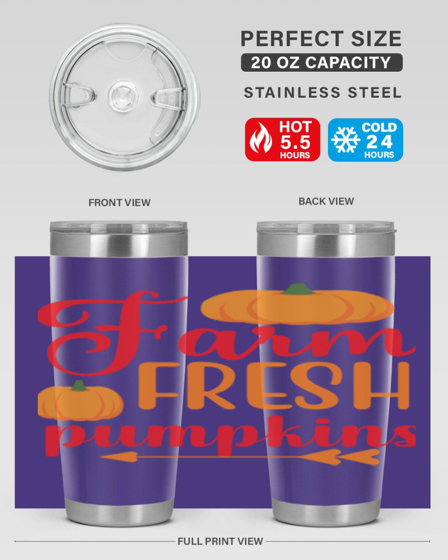 FarmFreshPumpkins 177# tumbler in stainless steel with a vibrant pumpkin design, perfect for hot and cold beverages.