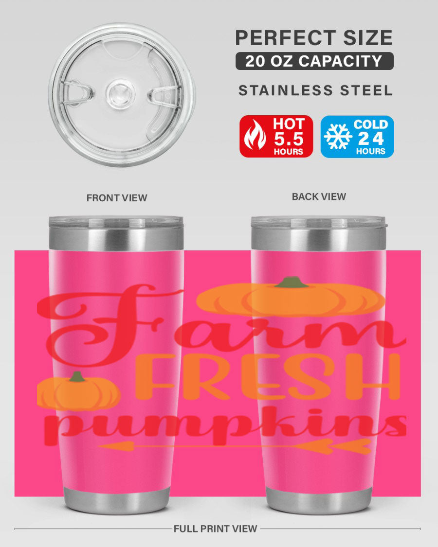 FarmFreshPumpkins 177# tumbler in stainless steel with a vibrant pumpkin design, perfect for hot and cold beverages.