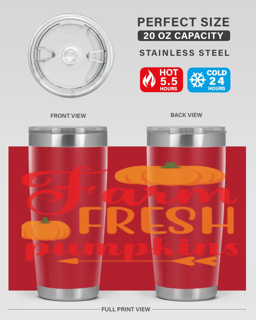 FarmFreshPumpkins 177# tumbler in stainless steel with a vibrant pumpkin design, perfect for hot and cold beverages.