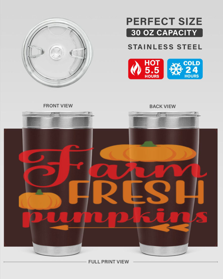FarmFreshPumpkins 177# tumbler in stainless steel with a vibrant pumpkin design, perfect for hot and cold beverages.