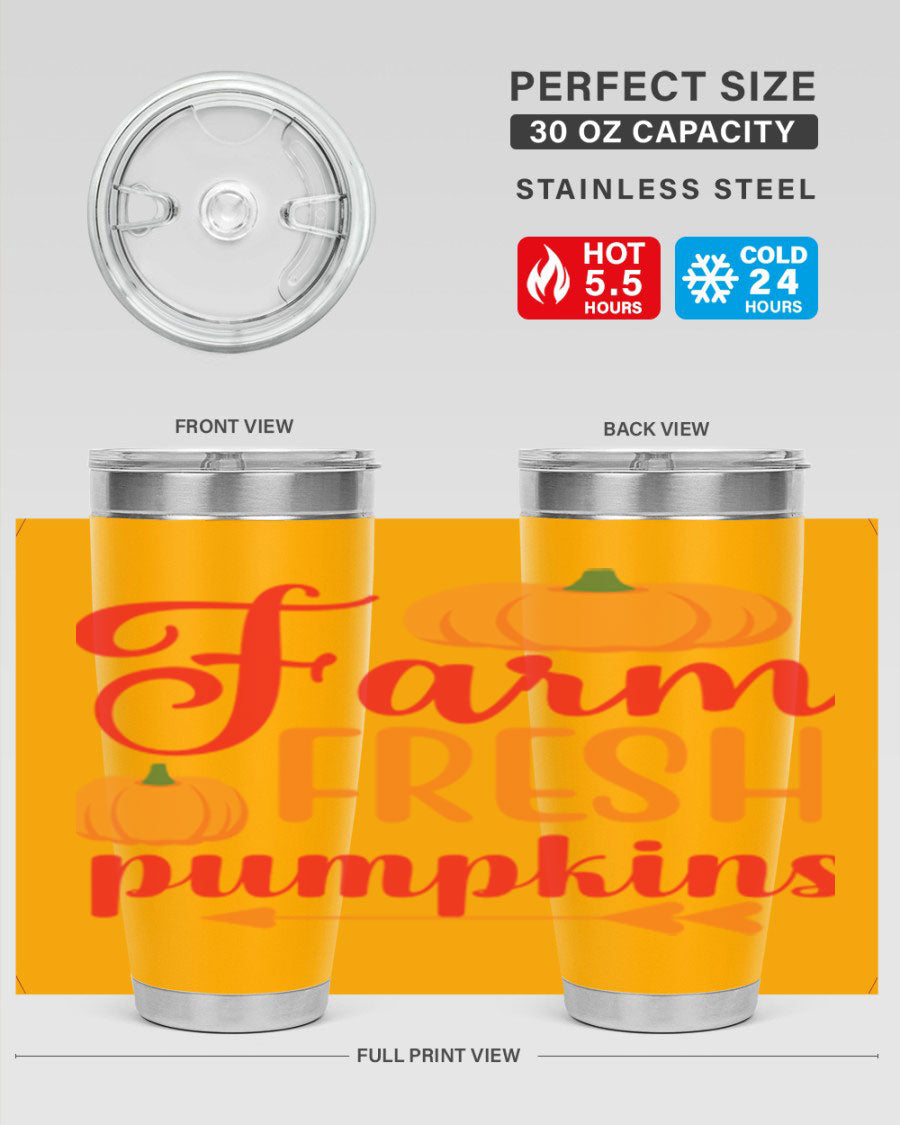 FarmFreshPumpkins 177# tumbler in stainless steel with a vibrant pumpkin design, perfect for hot and cold beverages.