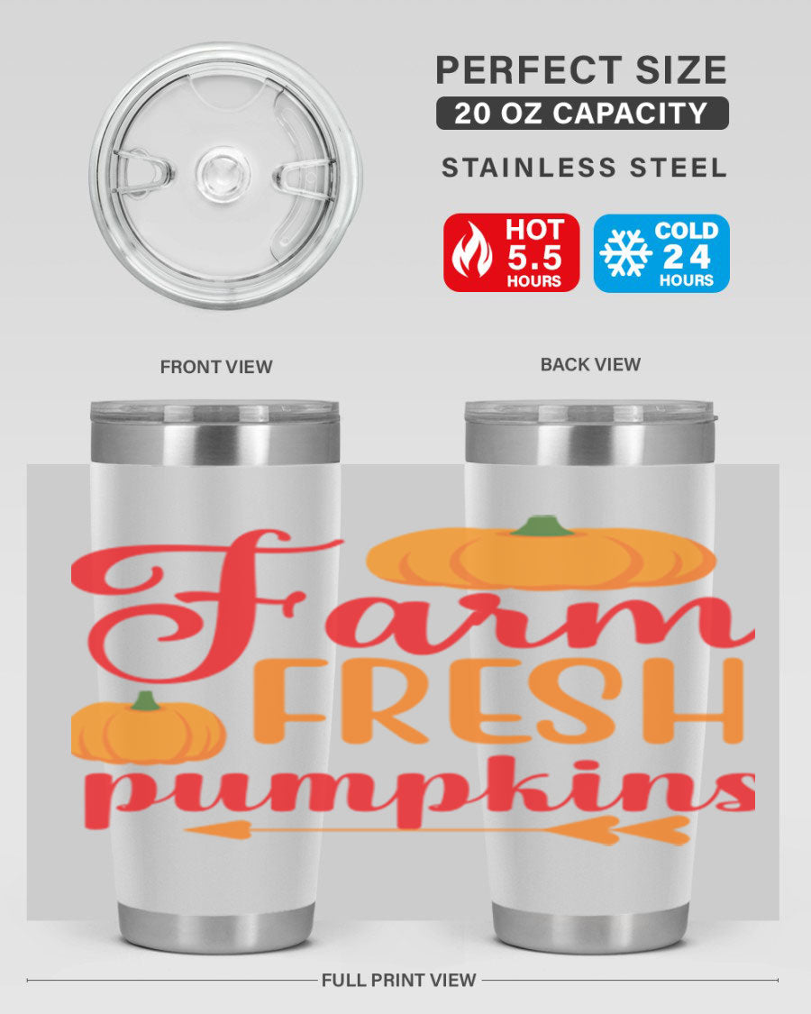 FarmFreshPumpkins 177# tumbler in stainless steel with a vibrant pumpkin design, perfect for hot and cold beverages.