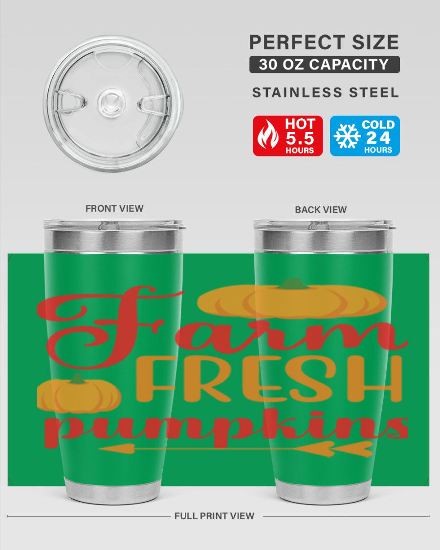 FarmFreshPumpkins 177# tumbler in stainless steel with a vibrant pumpkin design, perfect for hot and cold beverages.