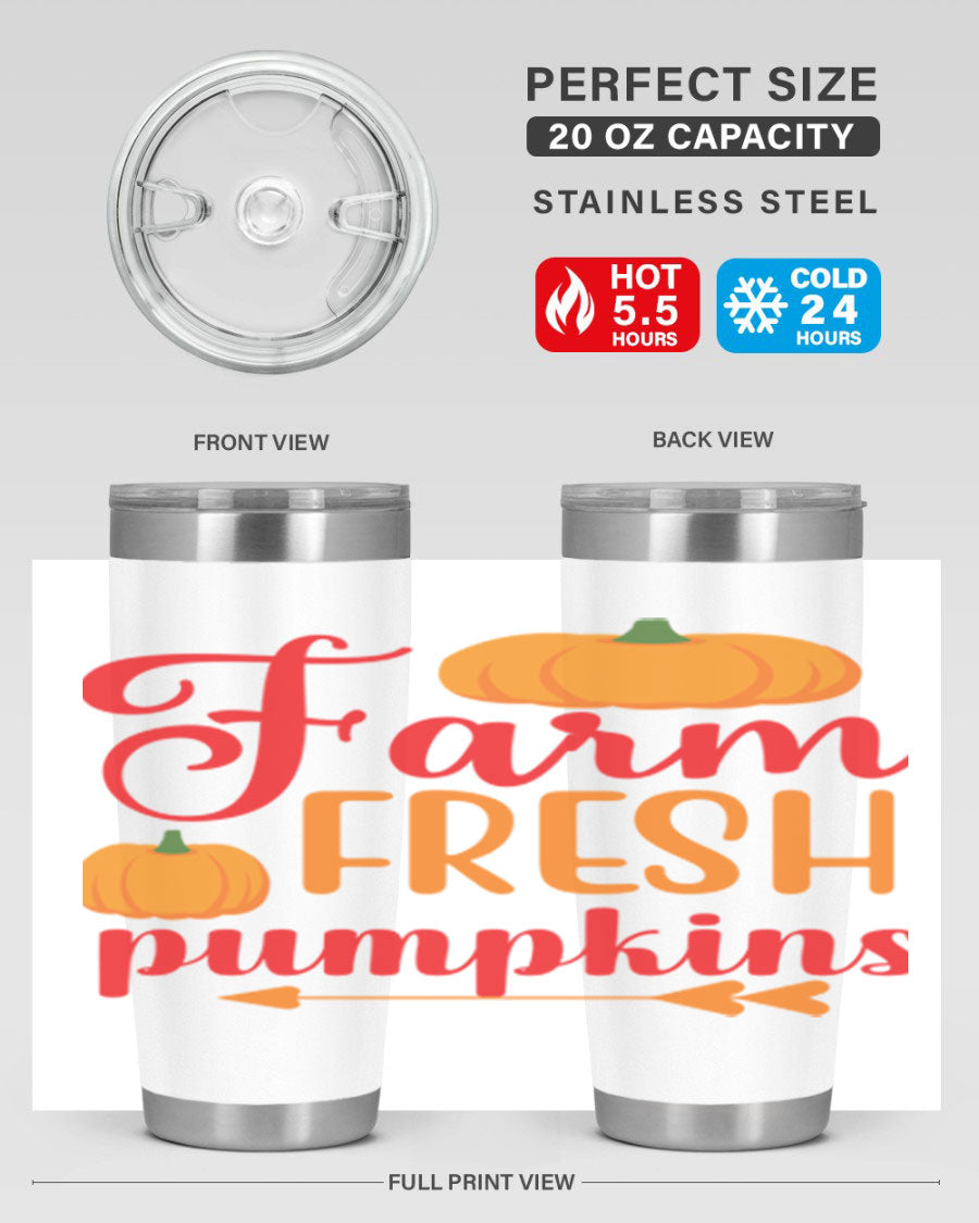 FarmFreshPumpkins 177# tumbler in stainless steel with a vibrant pumpkin design, perfect for hot and cold beverages.