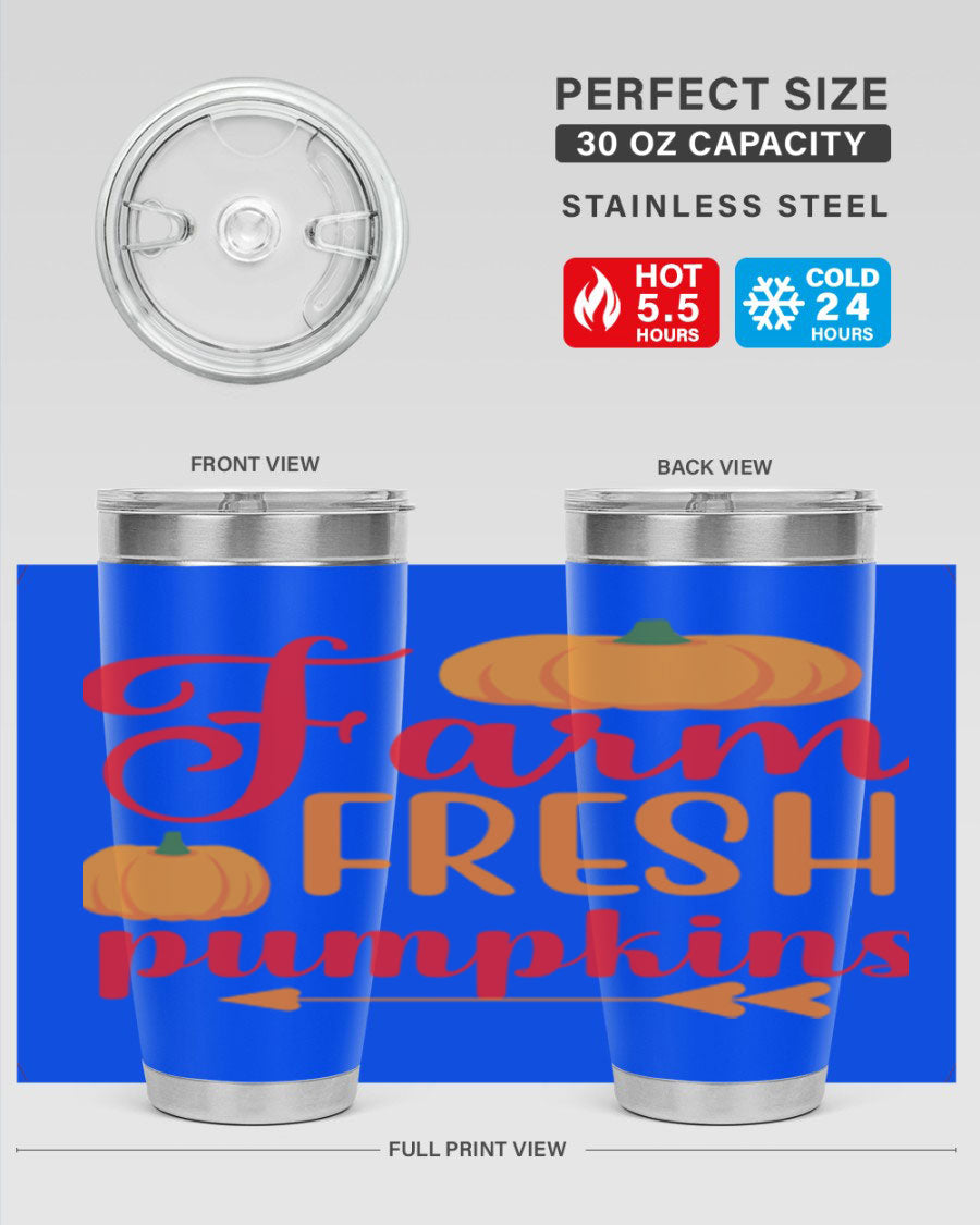 FarmFreshPumpkins 177# tumbler in stainless steel with a vibrant pumpkin design, perfect for hot and cold beverages.